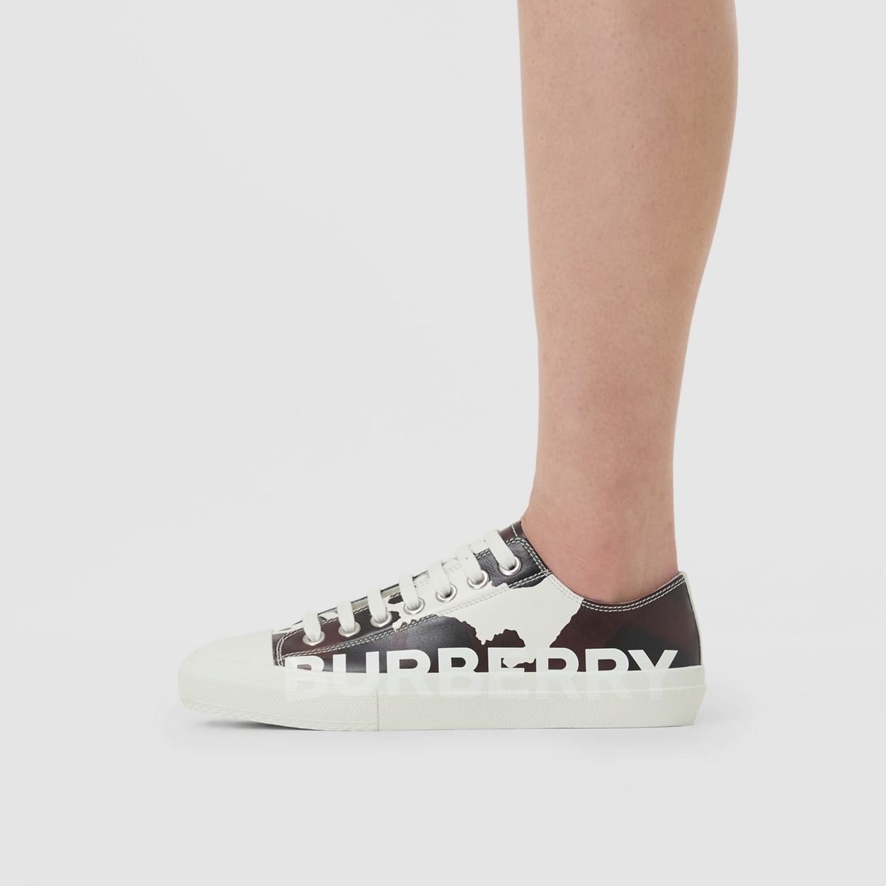 Logo Detail Camouflage Print Leather Sneakers - 4
