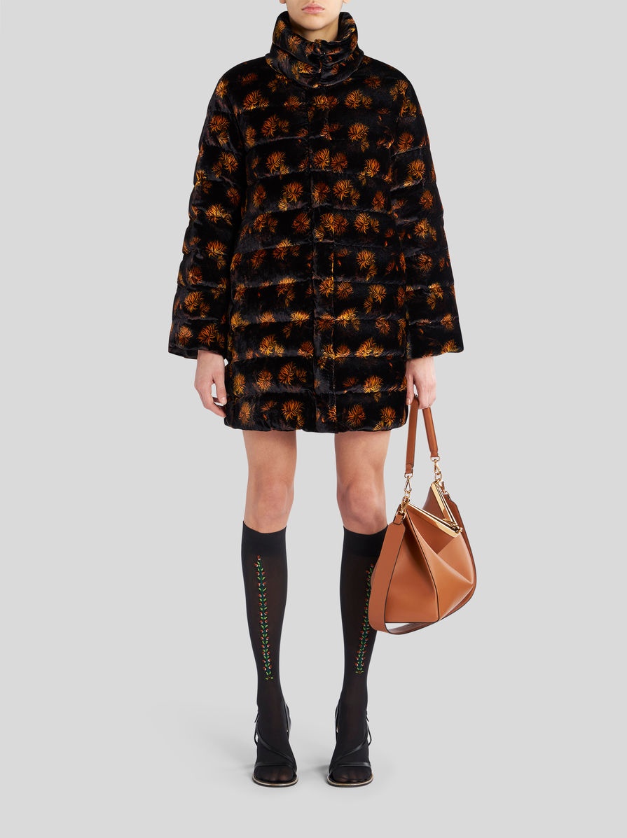 VELVET DOWN JACKET WITH DAHLIAS - 3