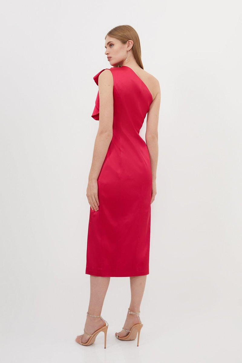 Italian Structured Satin Ruffle Midi Dress 5