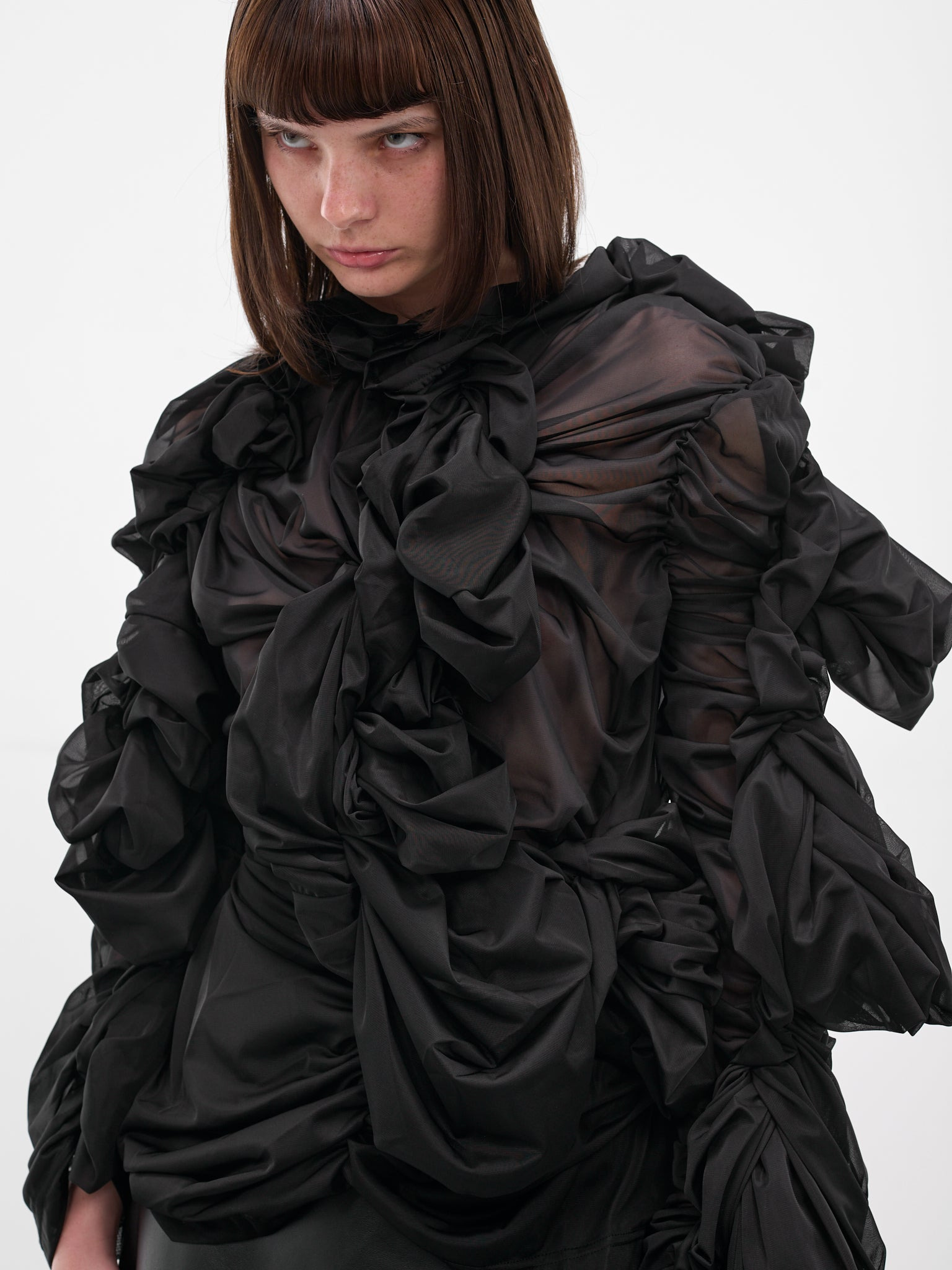 Black Sculptural Draped Layering Top - 4