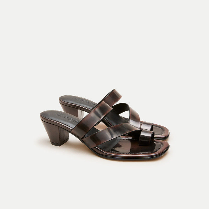 Toe-ring kitten-heel sandals in burnished leather 1