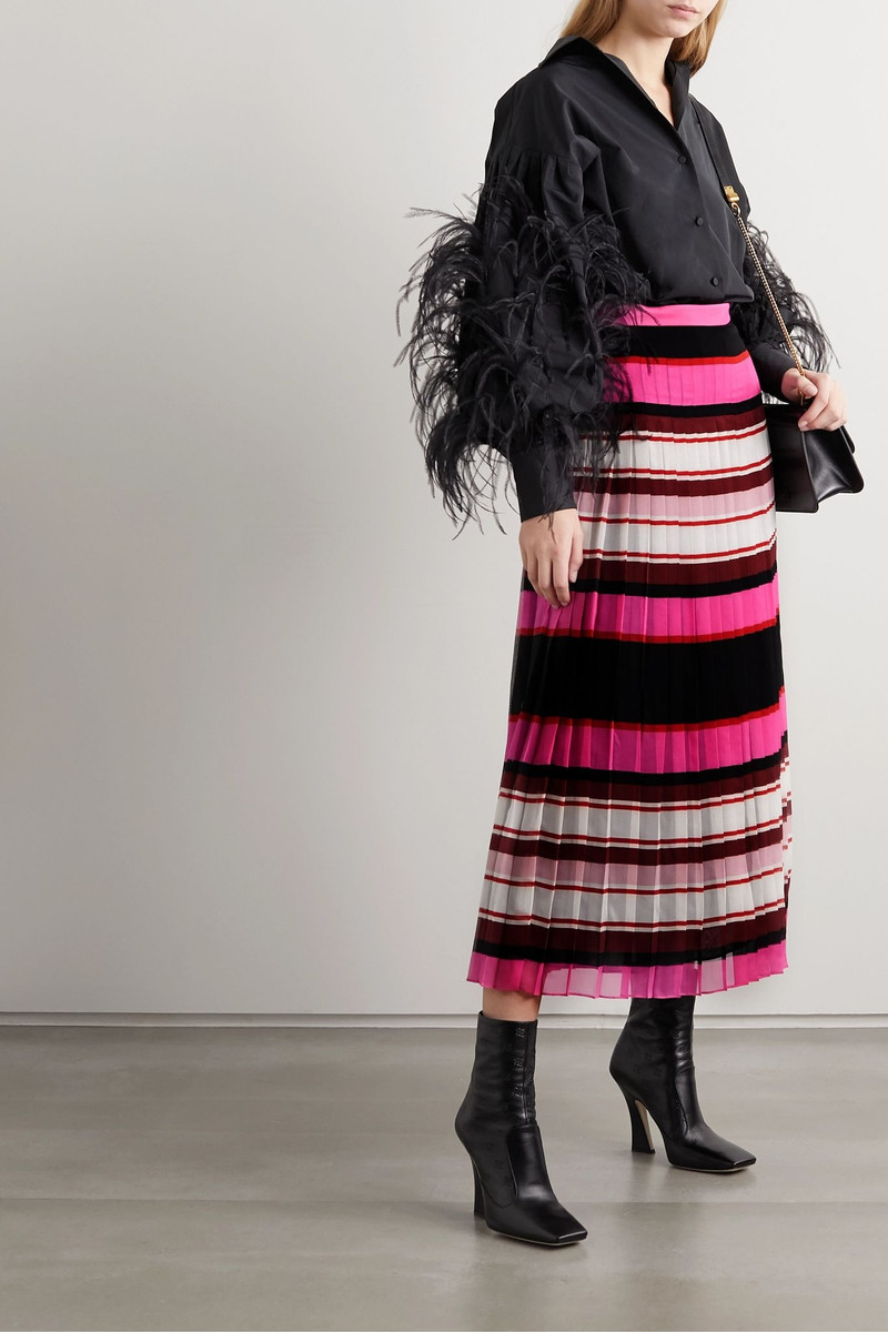 Valentino Pleated striped silk-georgette midi skirt outlook
