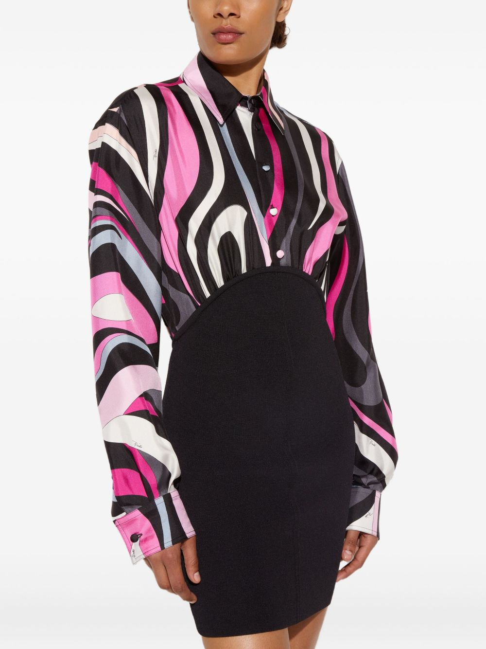 Marmo-print shirt mini dress - 5