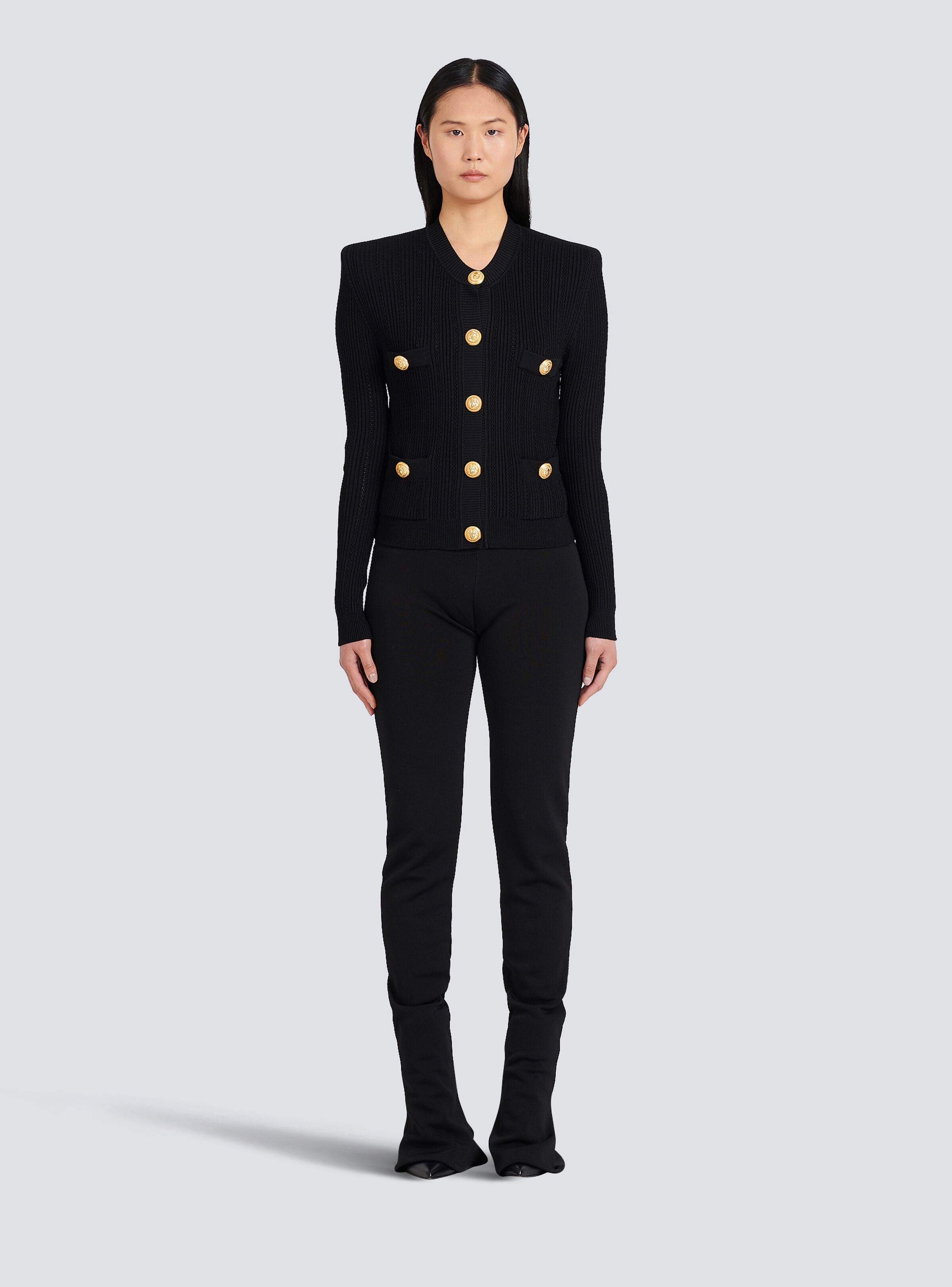 Cropped eco-designed knit cardigan with gold-tone buttons - 4