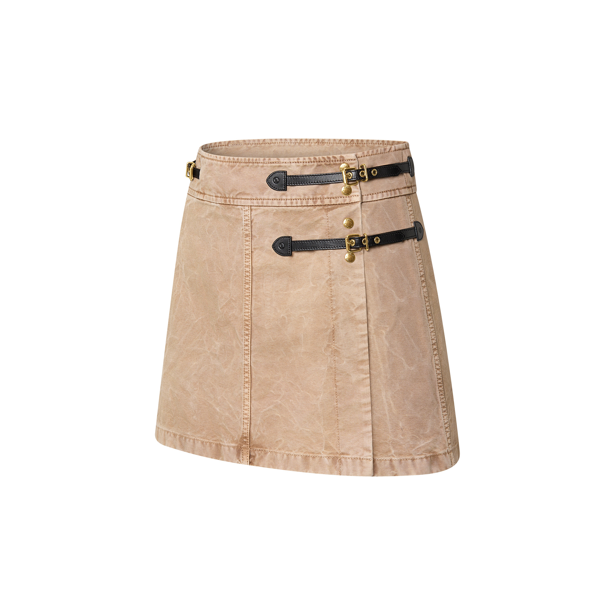 Washed Denim Strap Detail Mini Wrap Skirt - 2