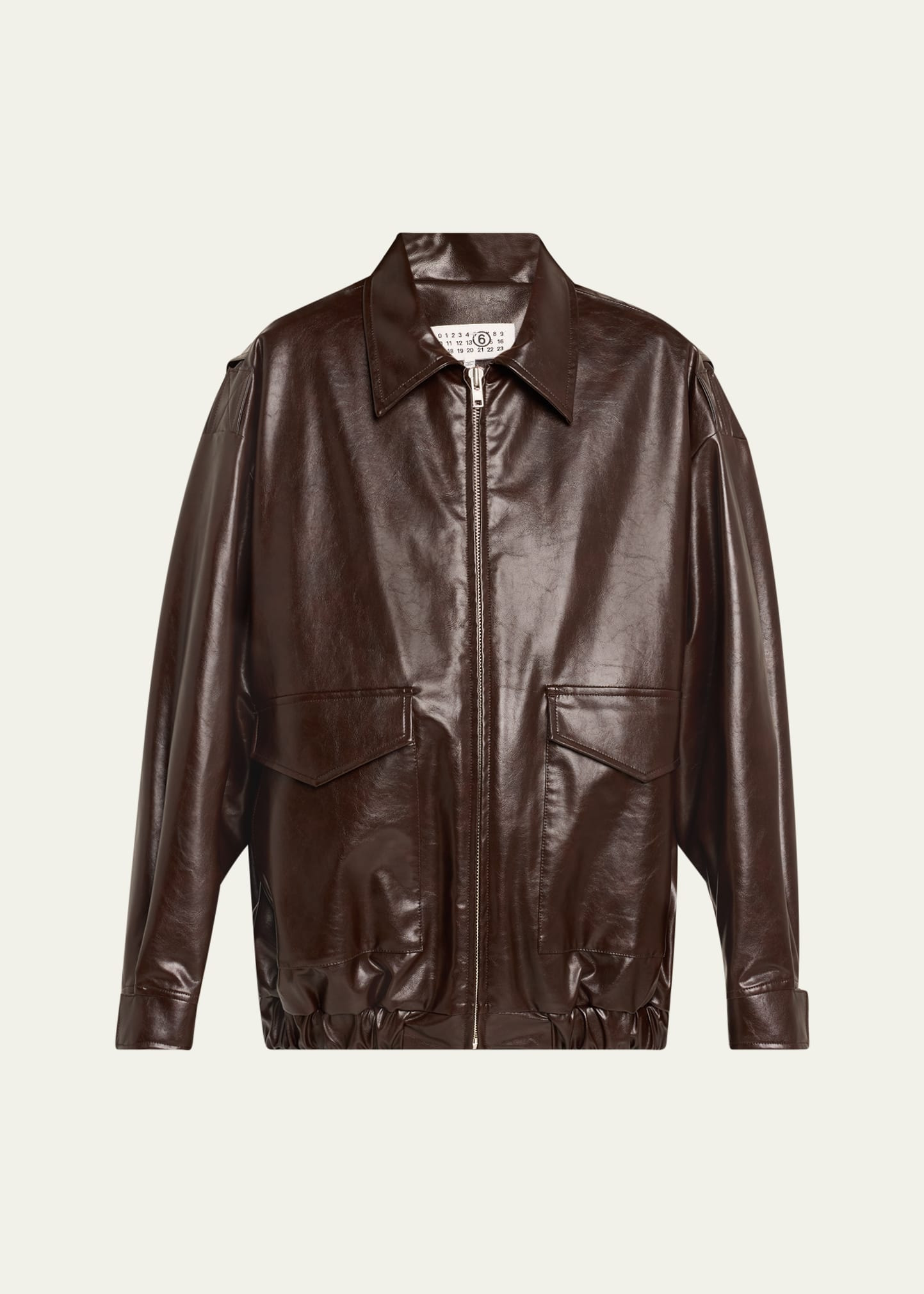 Oversized Vegan Leather Sports Jacket - 1