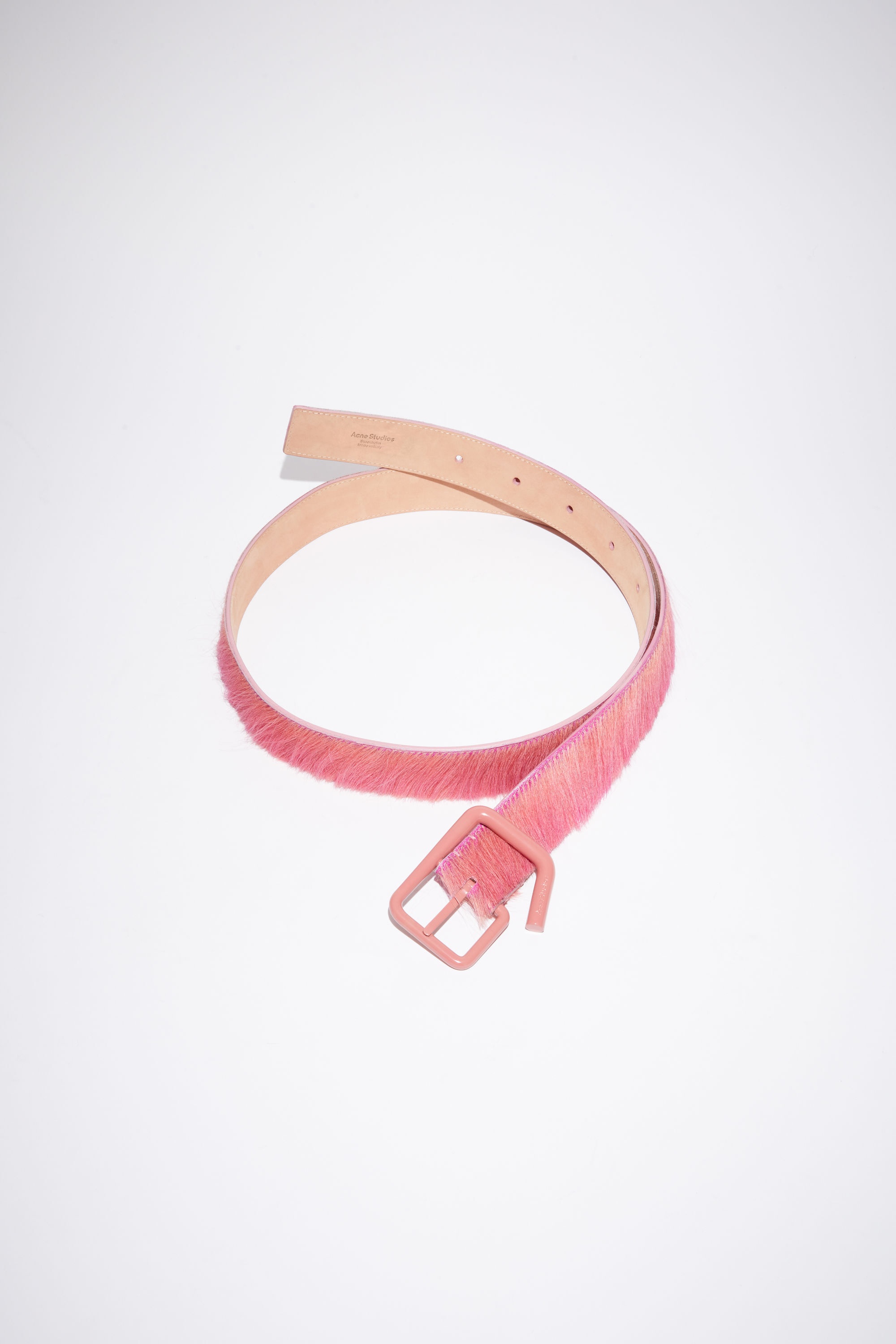 Deconstructed hairy leather buckle belt - Bright pink - 1