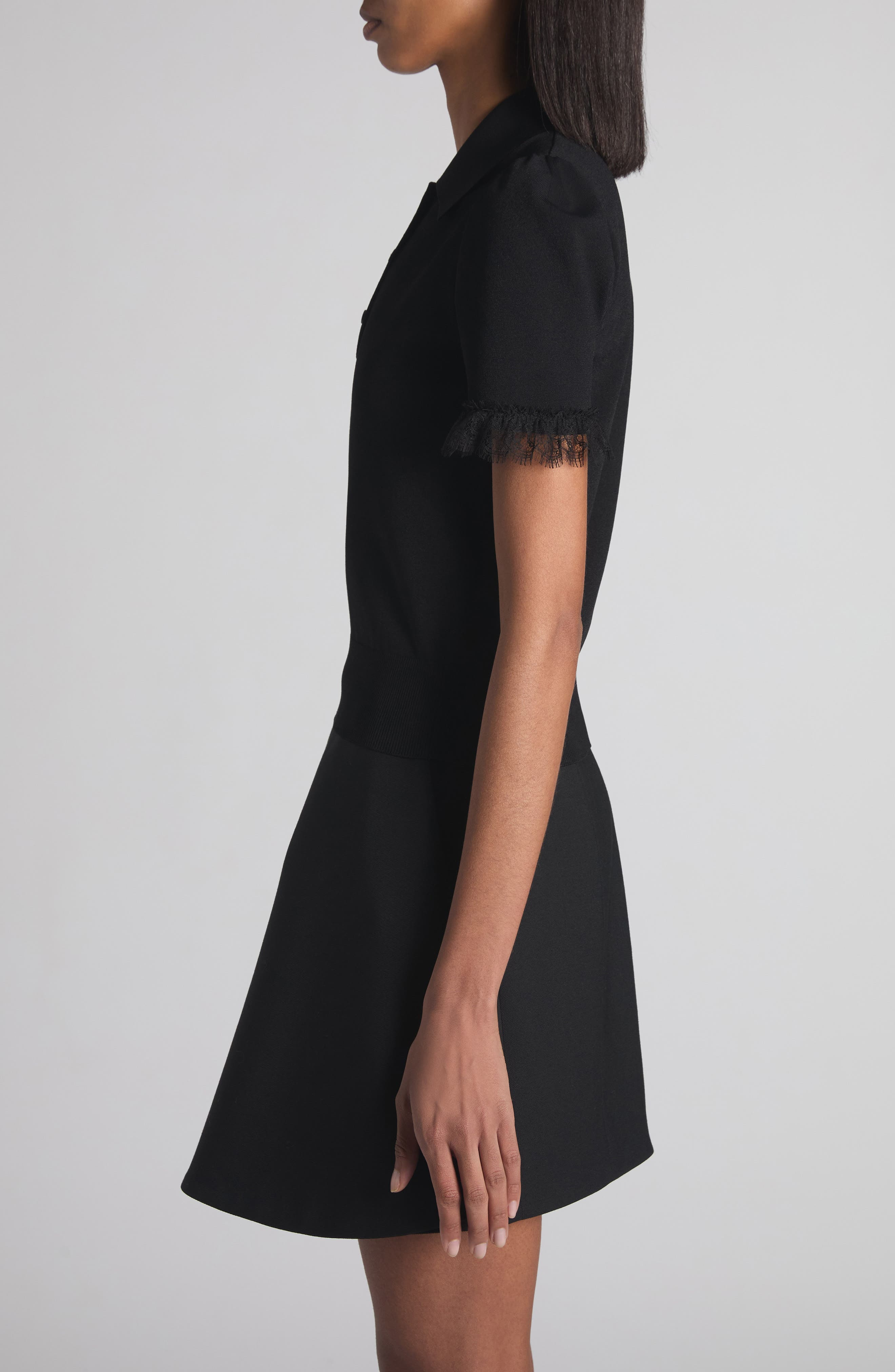 McQueen Lace Trim Polo in Black at Nordstrom - 4