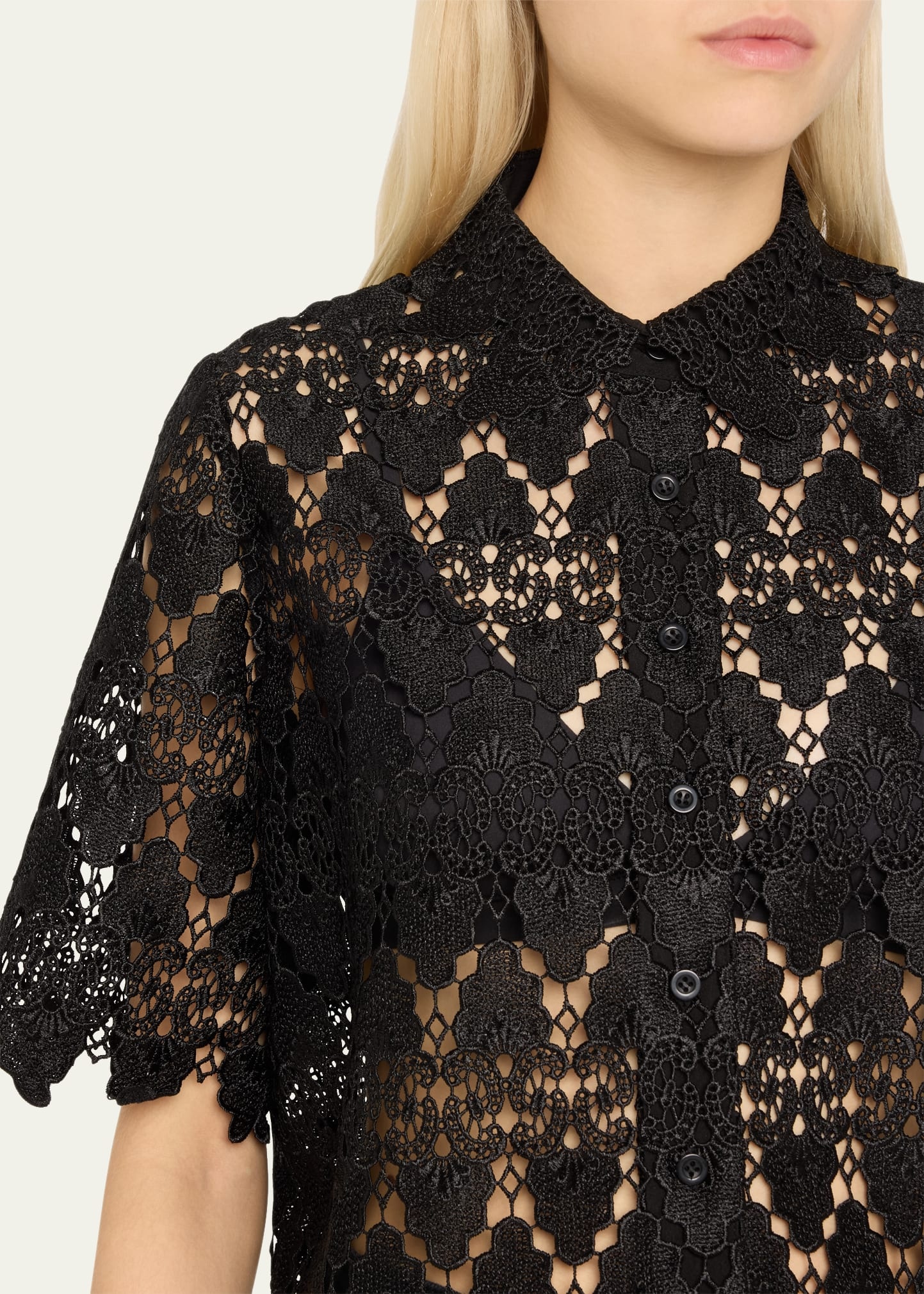 Lace Button-Front Shirt - 5