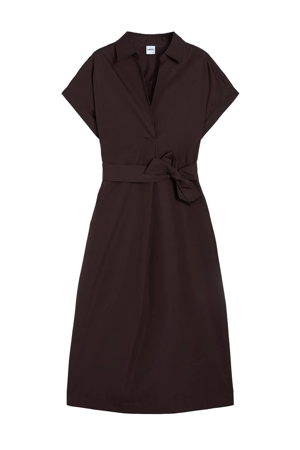 Short Sleeve Belted Midi Dress - 1