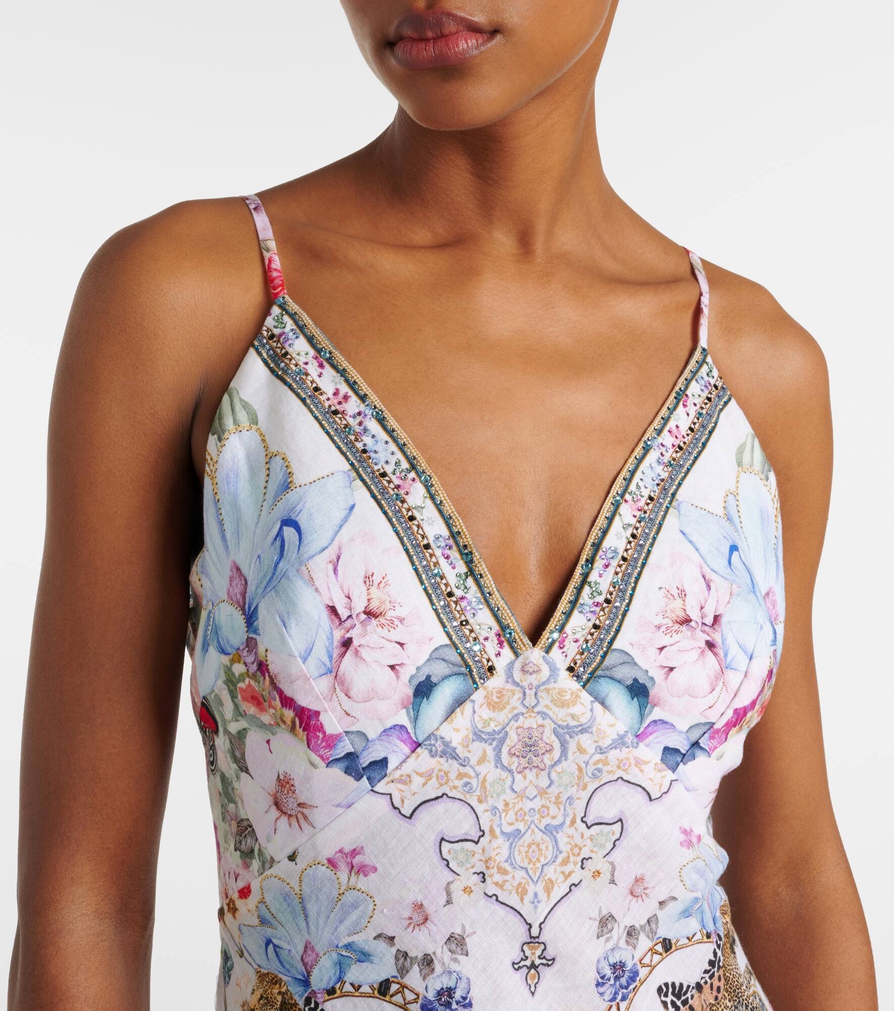 Crystal-embellished linen slip dress - 4