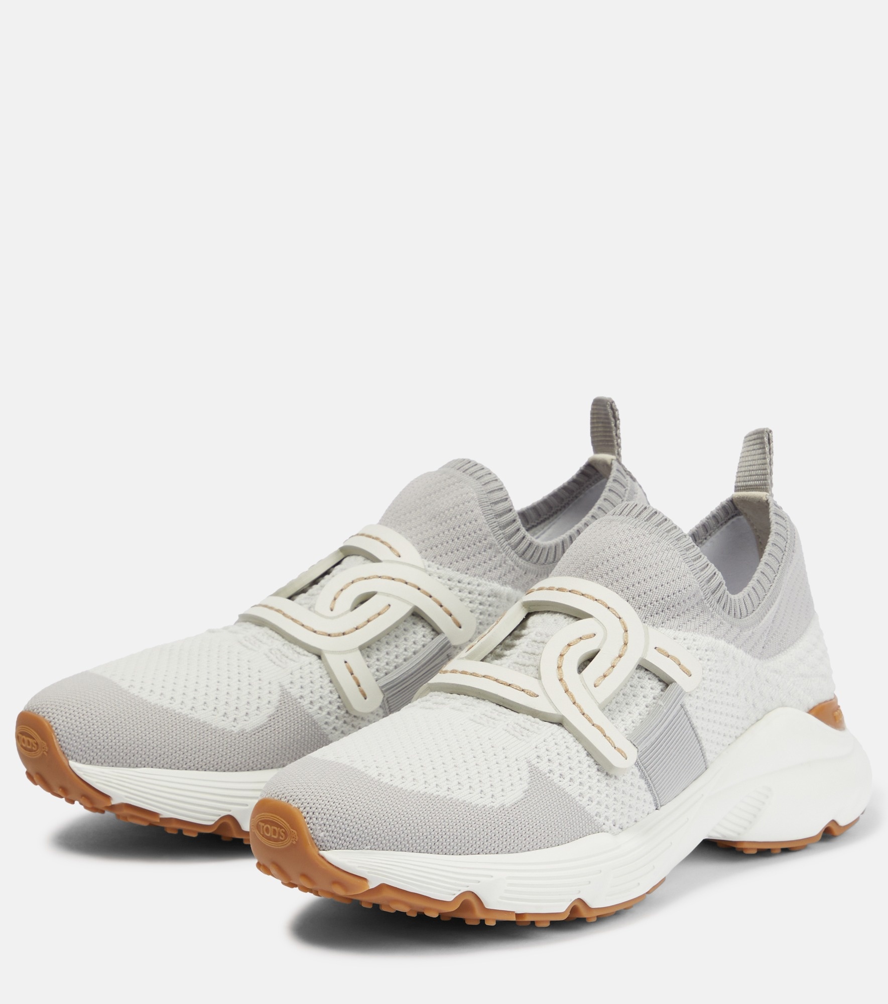 Leather-trimmed knit sneakers - 5