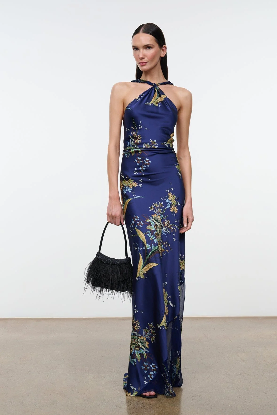 STAUD CHARLI SILK DRESS TAPESTRY MIDNIGHT - 1