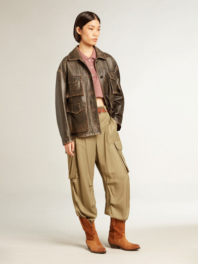 Golden Goose Women’s olive-colored viscose cargo pants outlook