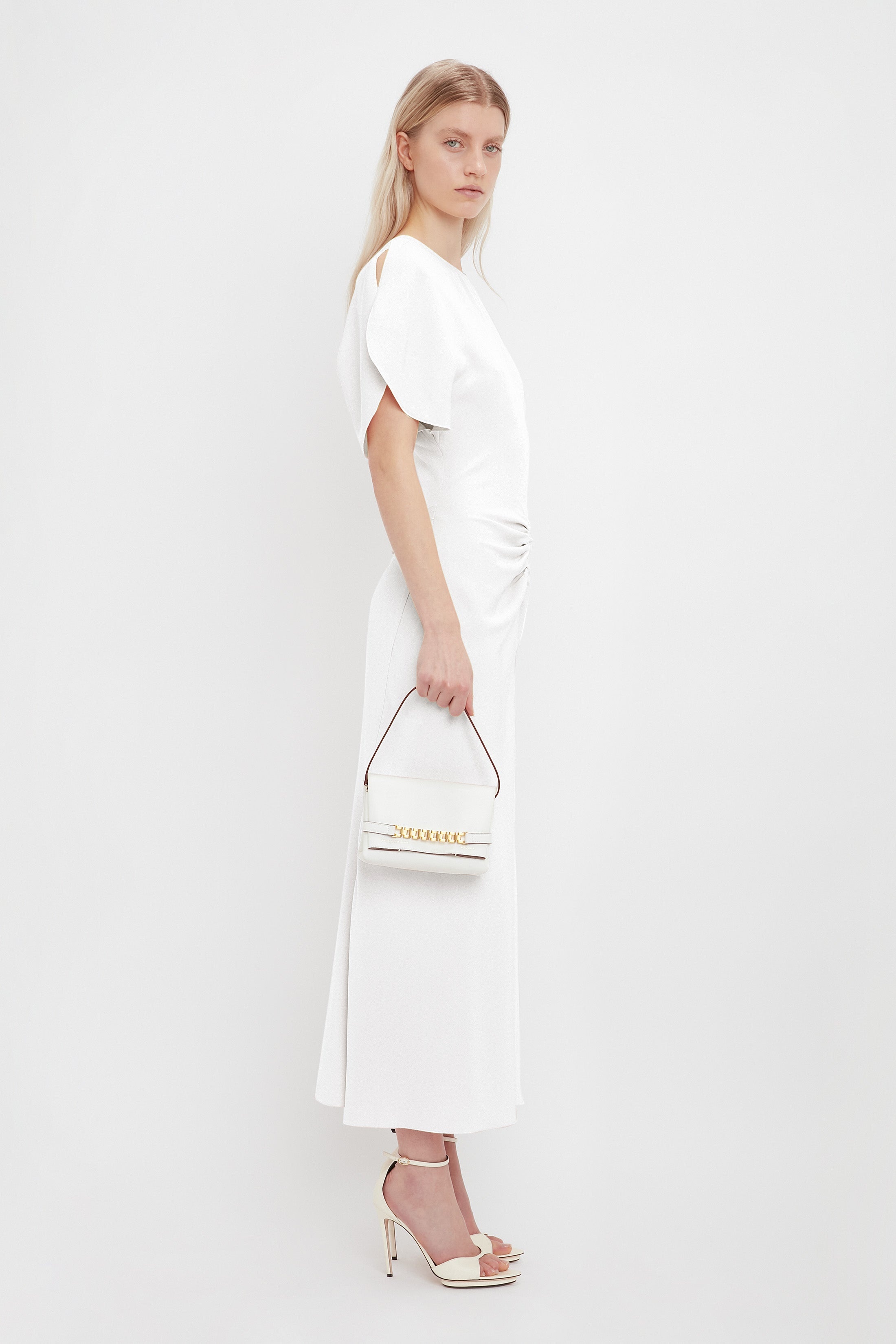 Victoria Beckham Gathered Waist Midi Dress In Ivory | REVERSIBLE