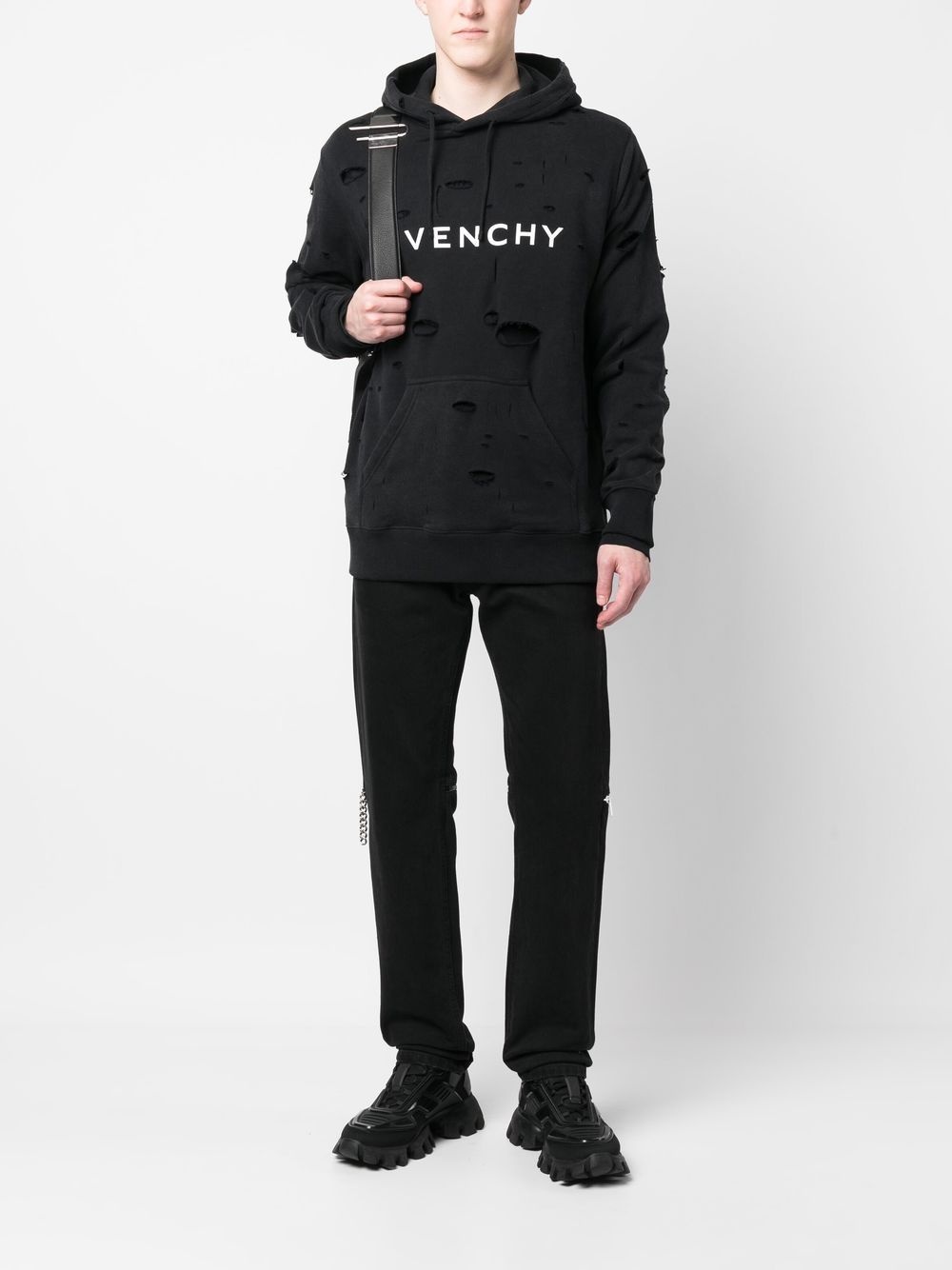 distressed-effect drawstring hoodie - 2