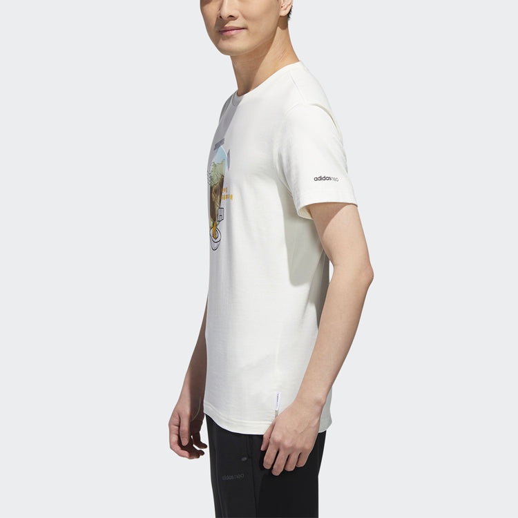 adidas neo x M GDTM Tee Yellow Crossover Printing Round Neck Sports Short Sleeve White GL7241 - 6