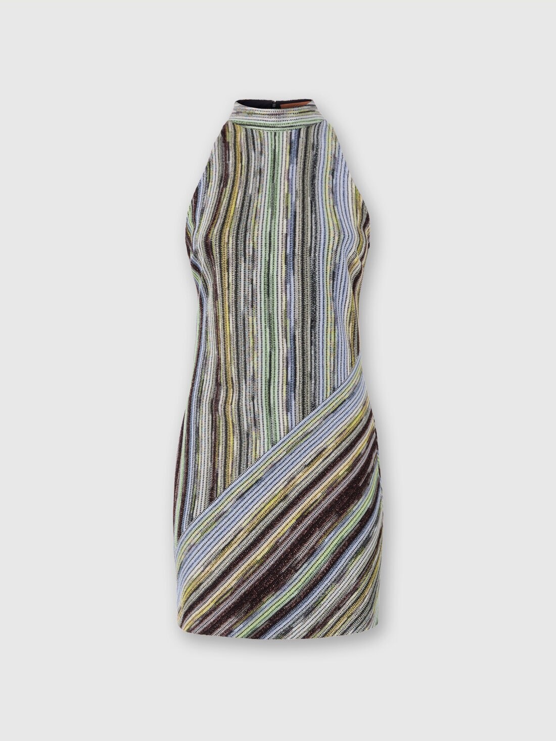 Sleeveless mini-dress in striped lamé slub viscose - 1