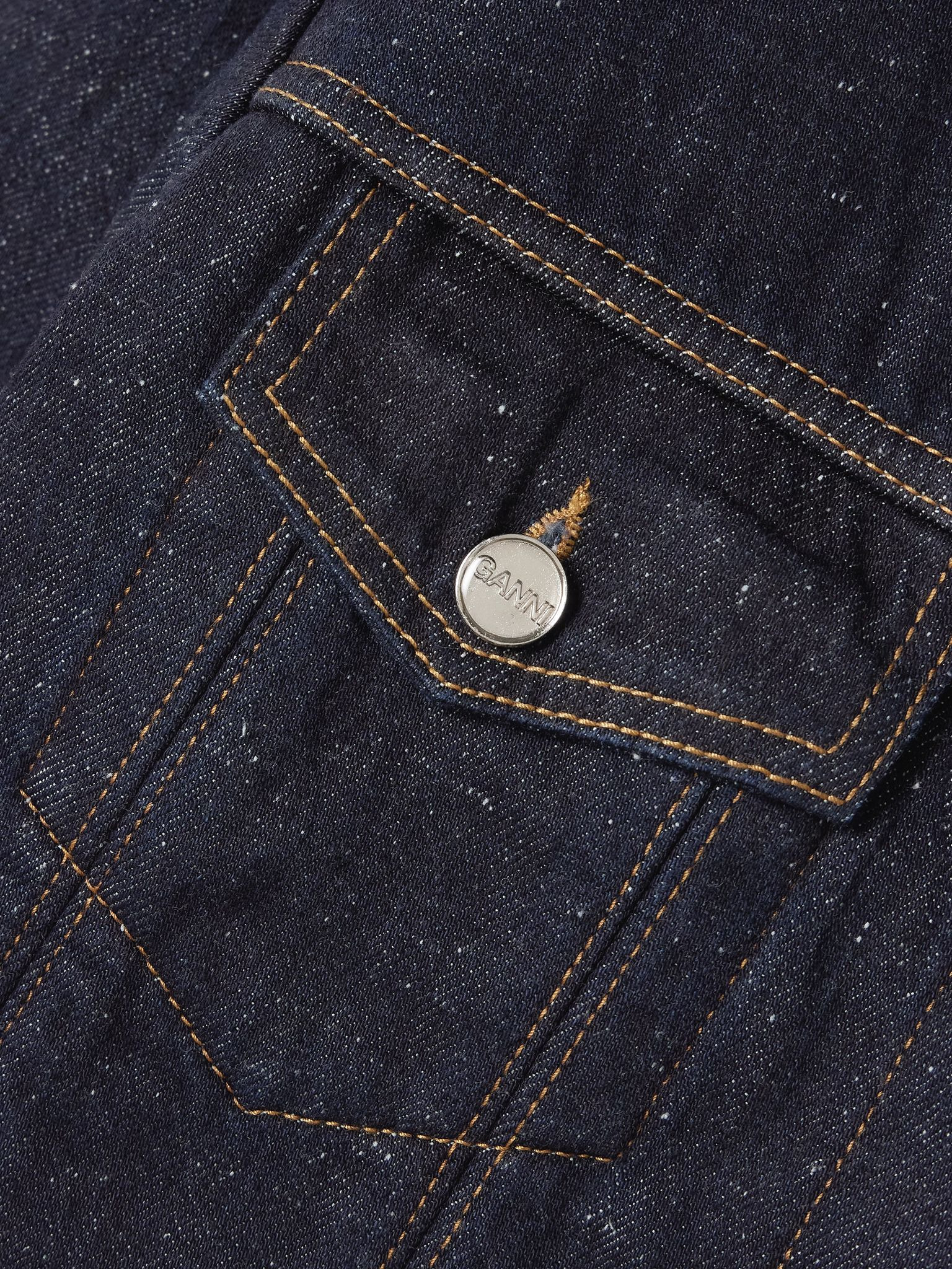 Neppy checked tweed-trimmed organic denim jacket Dark denim - 5
