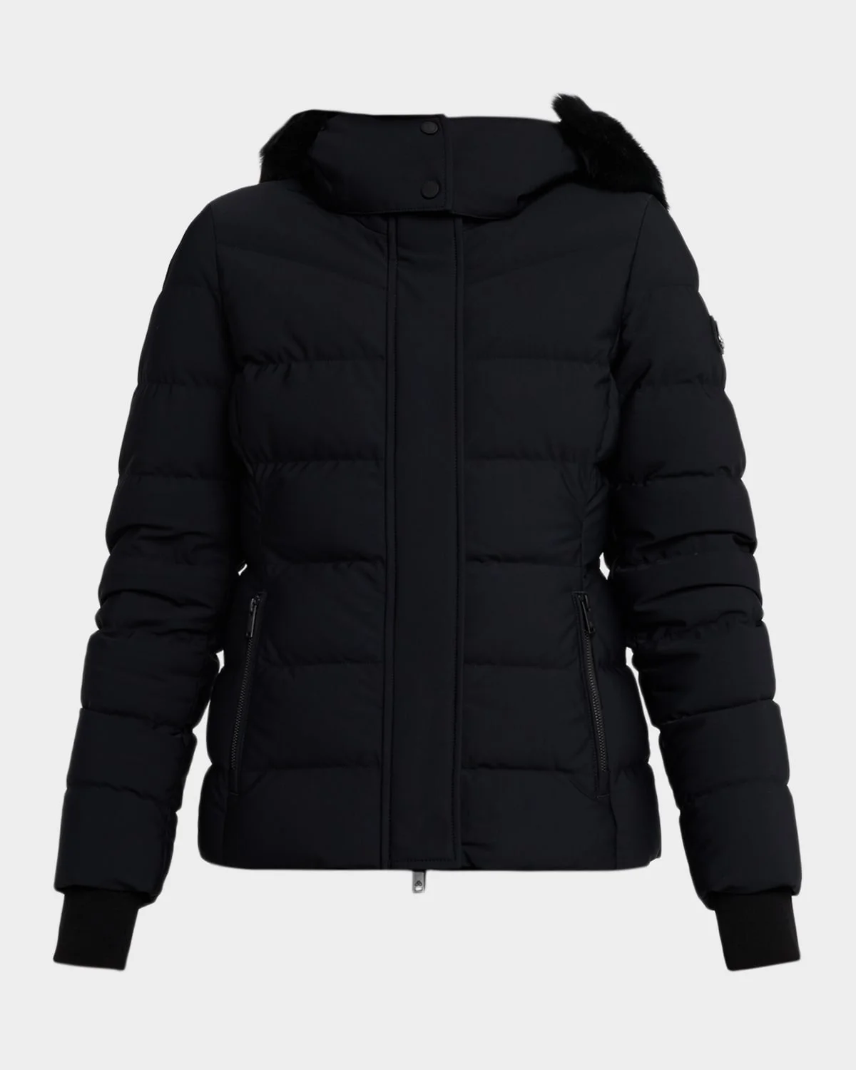 Betta Hooded Down Jacket with Shearling Trim - 1