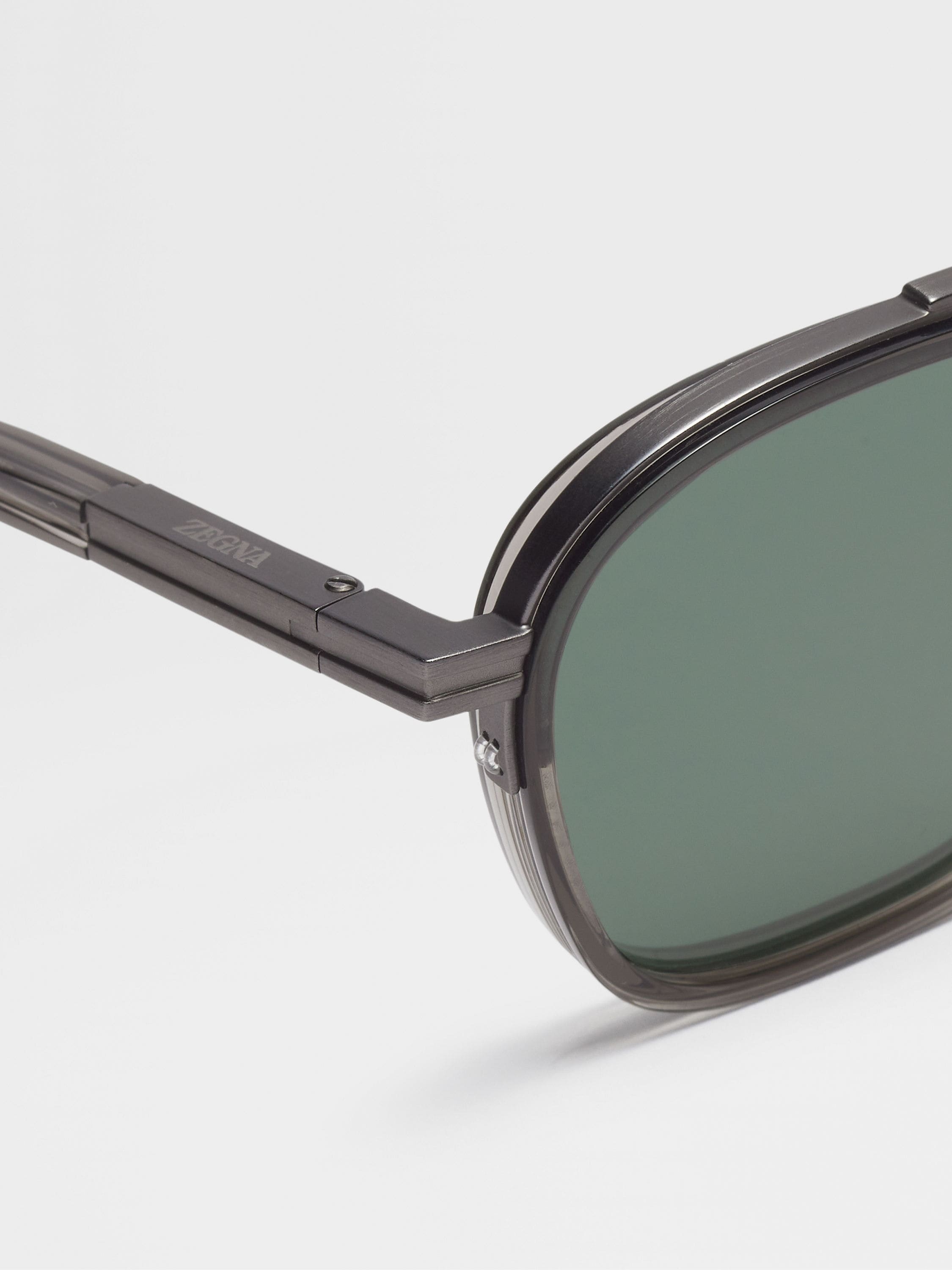 TRANSPARENT DARK GREY ORIZZONTE I ACETATE AND METAL SUNGLASSES - 2