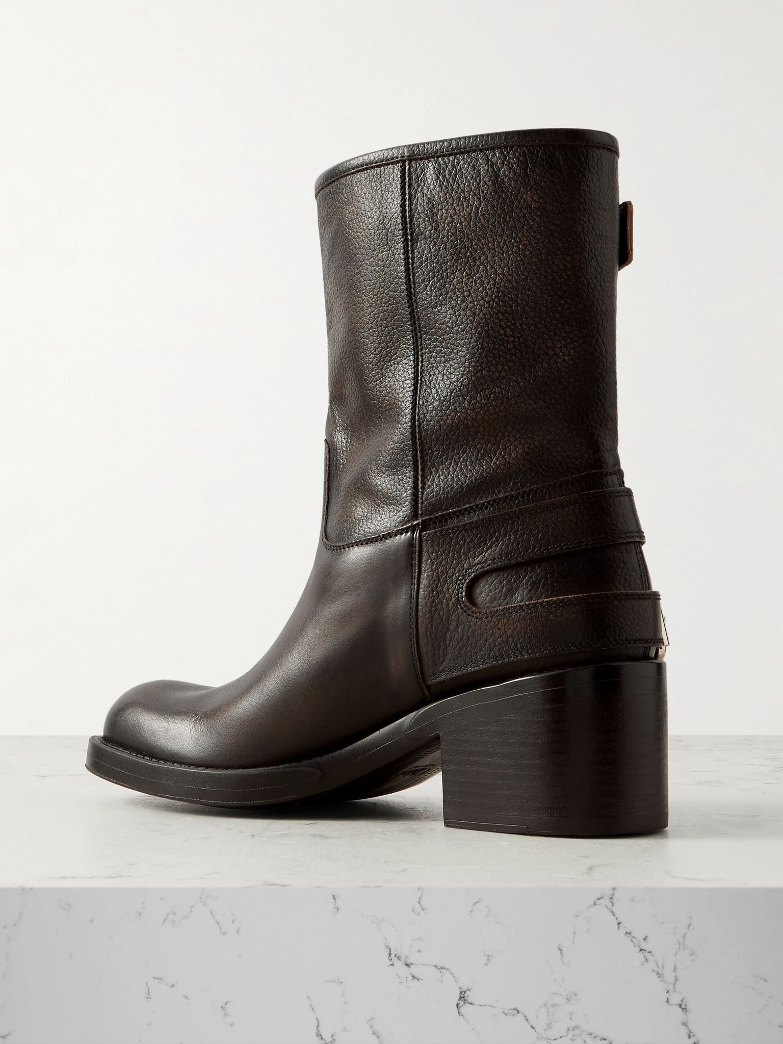 Buckled textured-leather ankle boots Black - 3