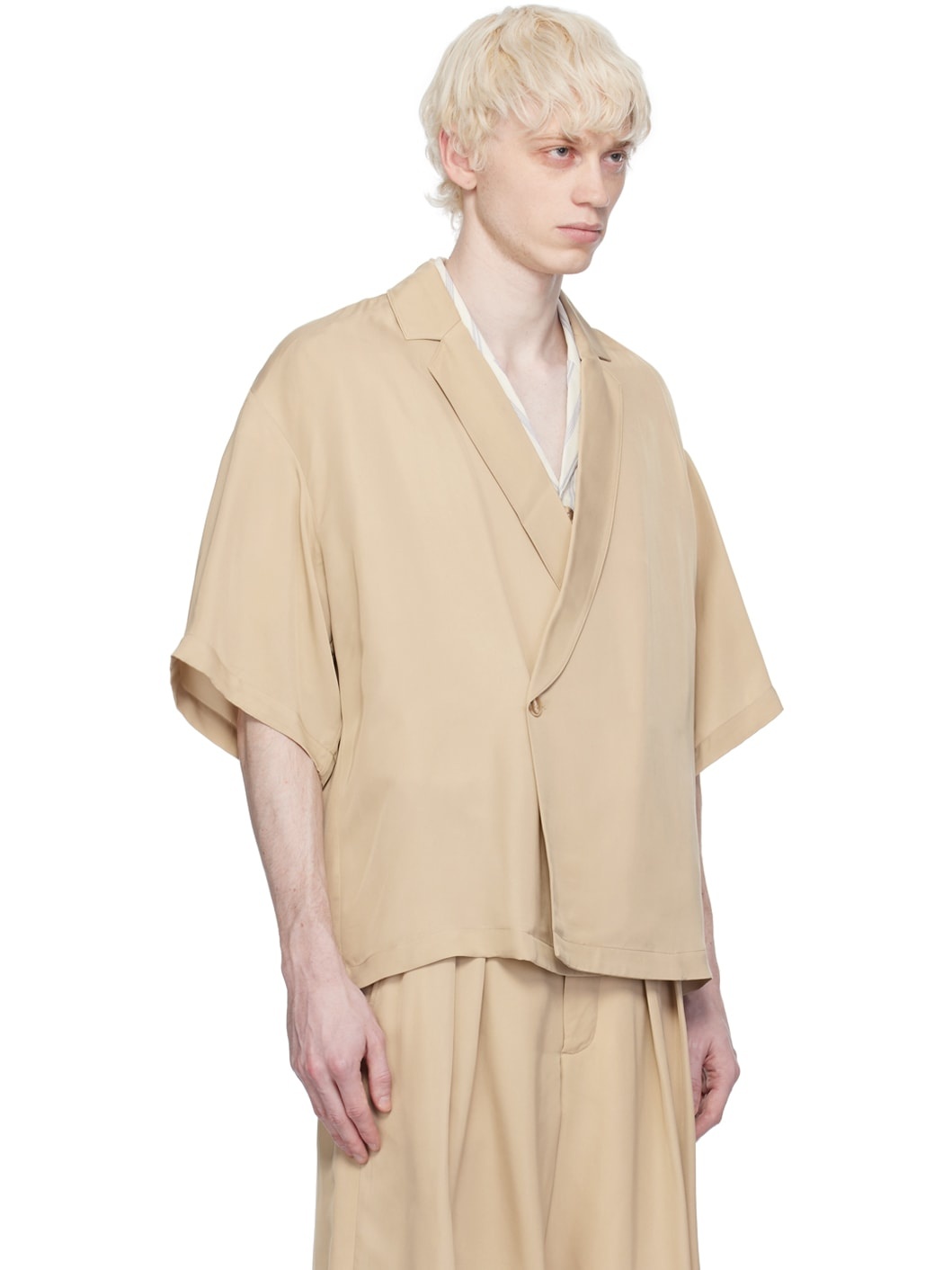 Taupe Notch Collar Wrap Shirt - 2
