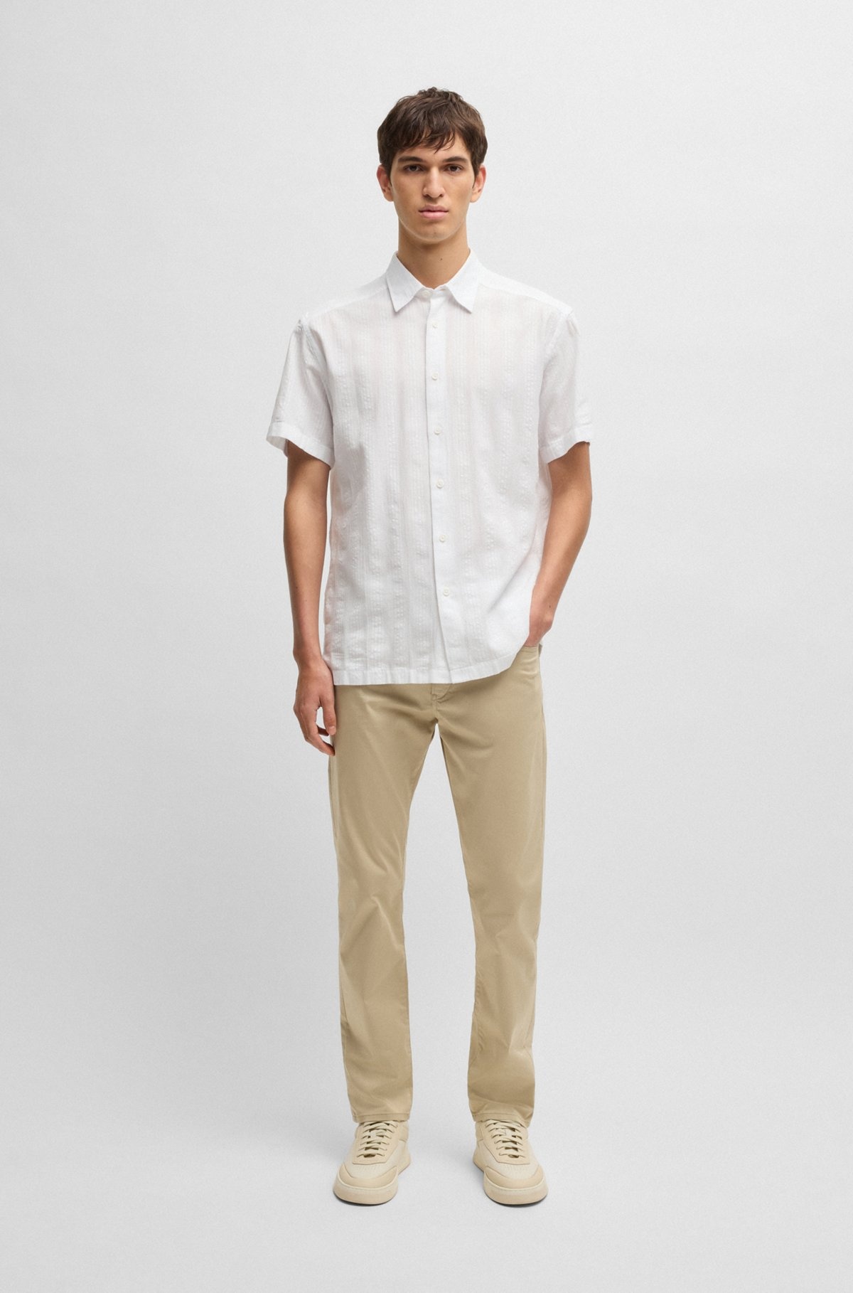 RELAXED-FIT SHIRT IN STRIPED COTTON - 4