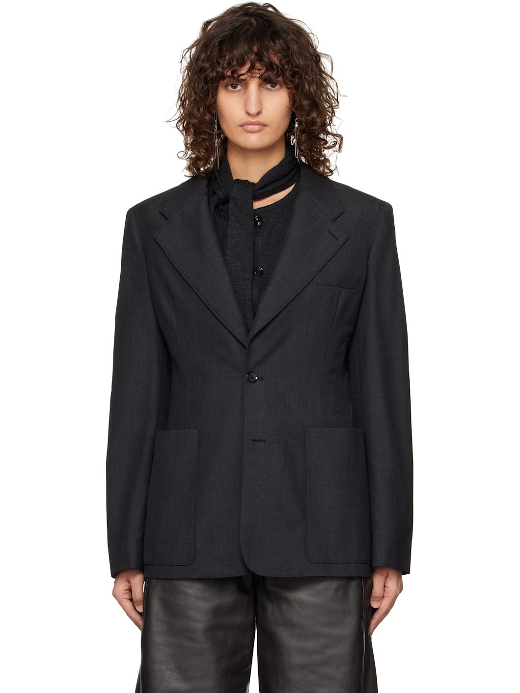 Gray Single-Breasted Fitted Tailored Blazer - 1