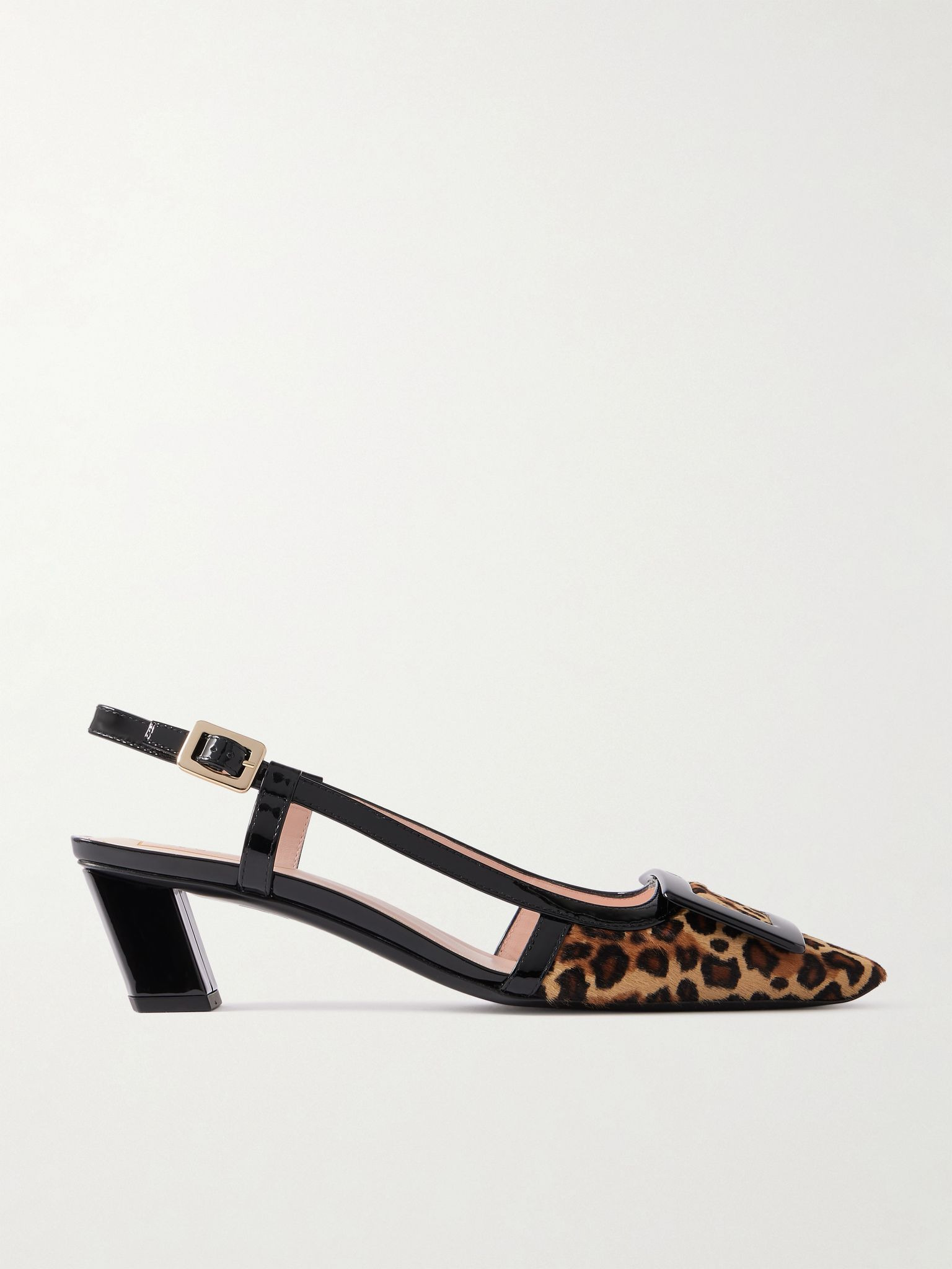 Belle Vivier 45 patent leather-trimmed leopard-print pony hair slingback pumps Leopard print - 1