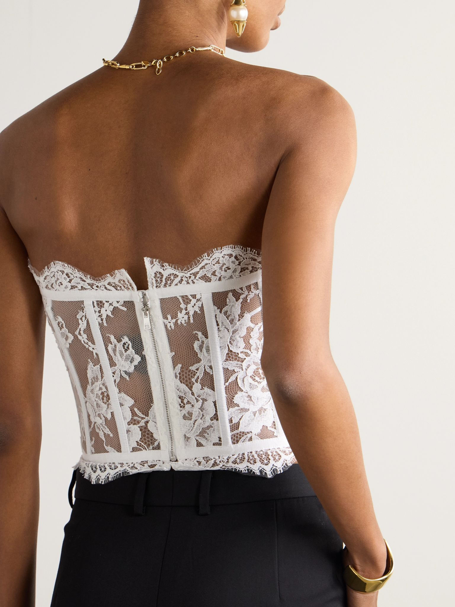 Grosgrain-trimmed lace bustier top White - 4