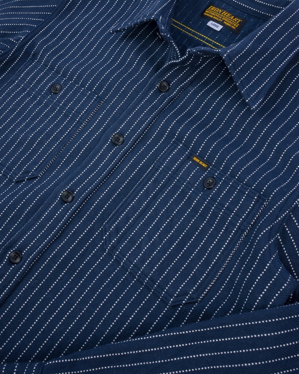 IHSH-402-NAV 12oz Ultra Heavy Flannel Chalk Stripe Work Shirt Navy - 6