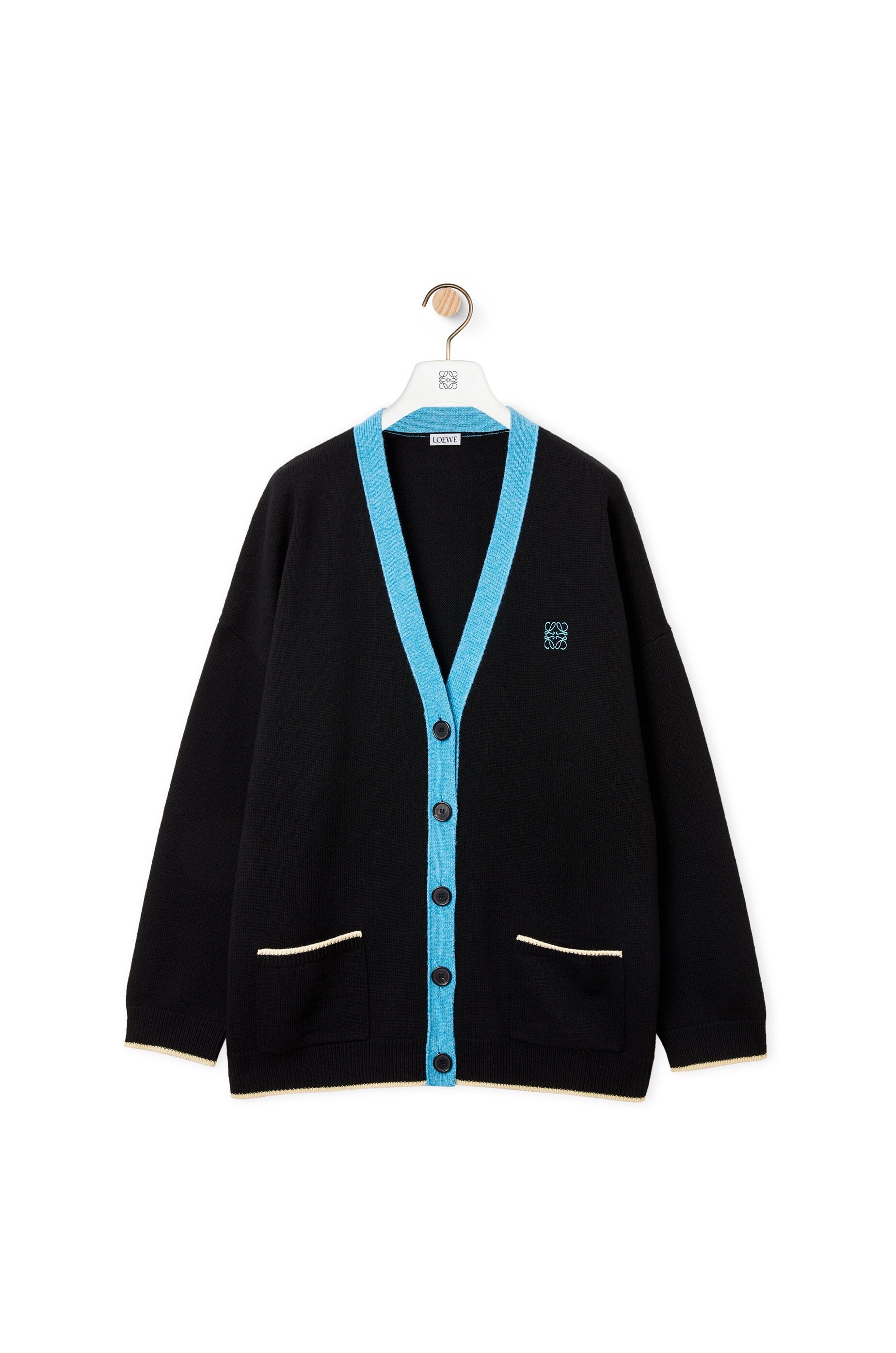 Anagram embroidered oversize cardigan in wool - 1