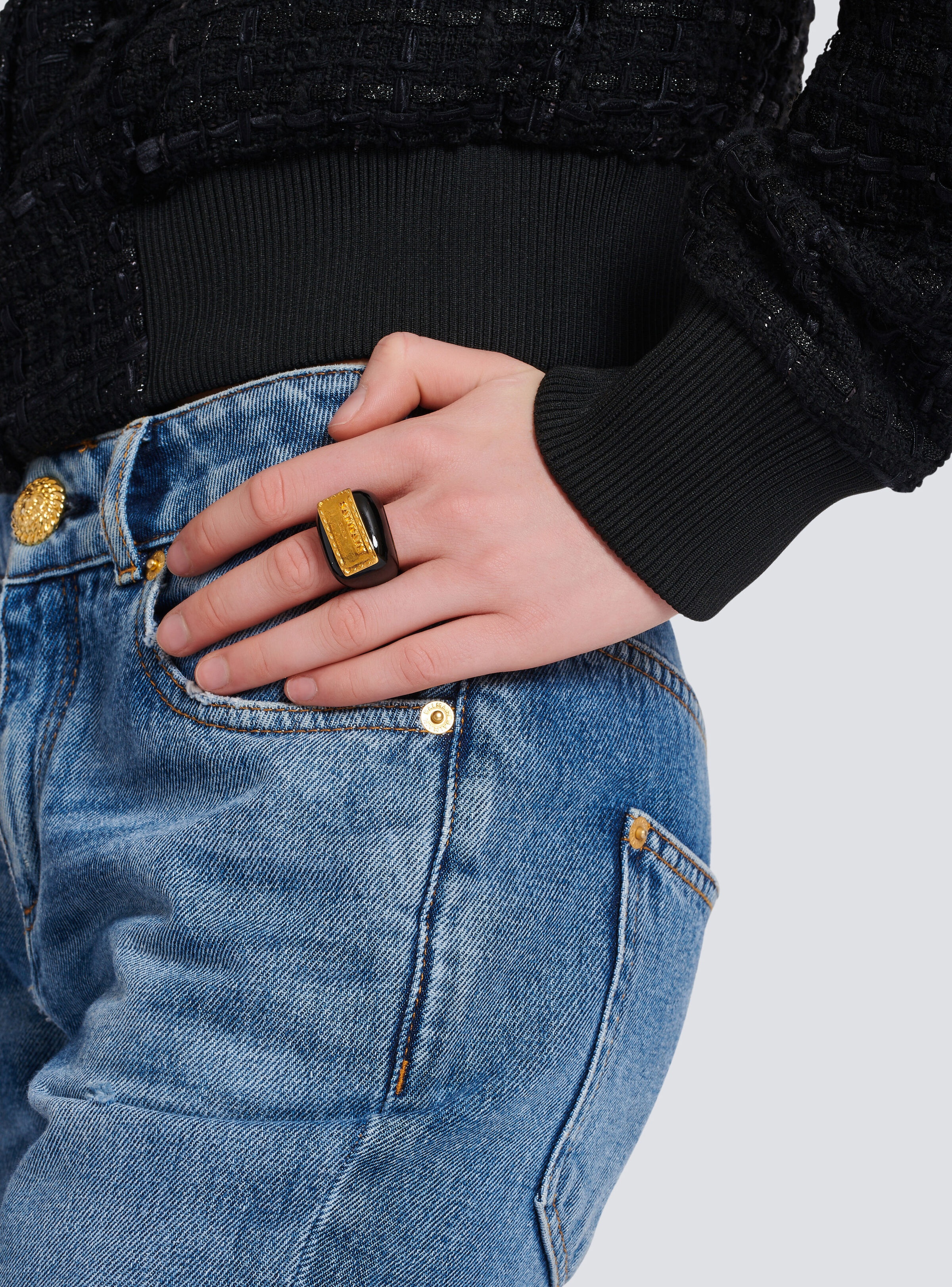 Signature Grid brass and enamel ring - 2