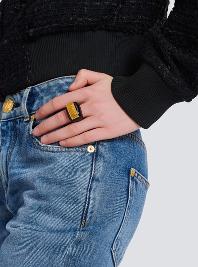 Balmain Signature Grid brass and enamel ring outlook