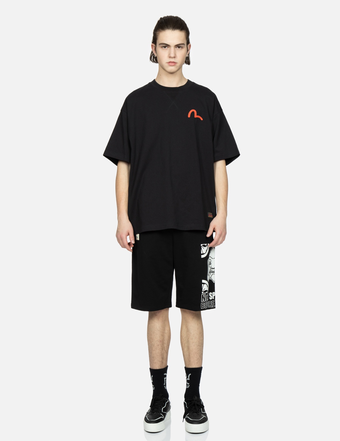 GODHEAD AND KAMON PRINT SWEAT SHORTS - 5
