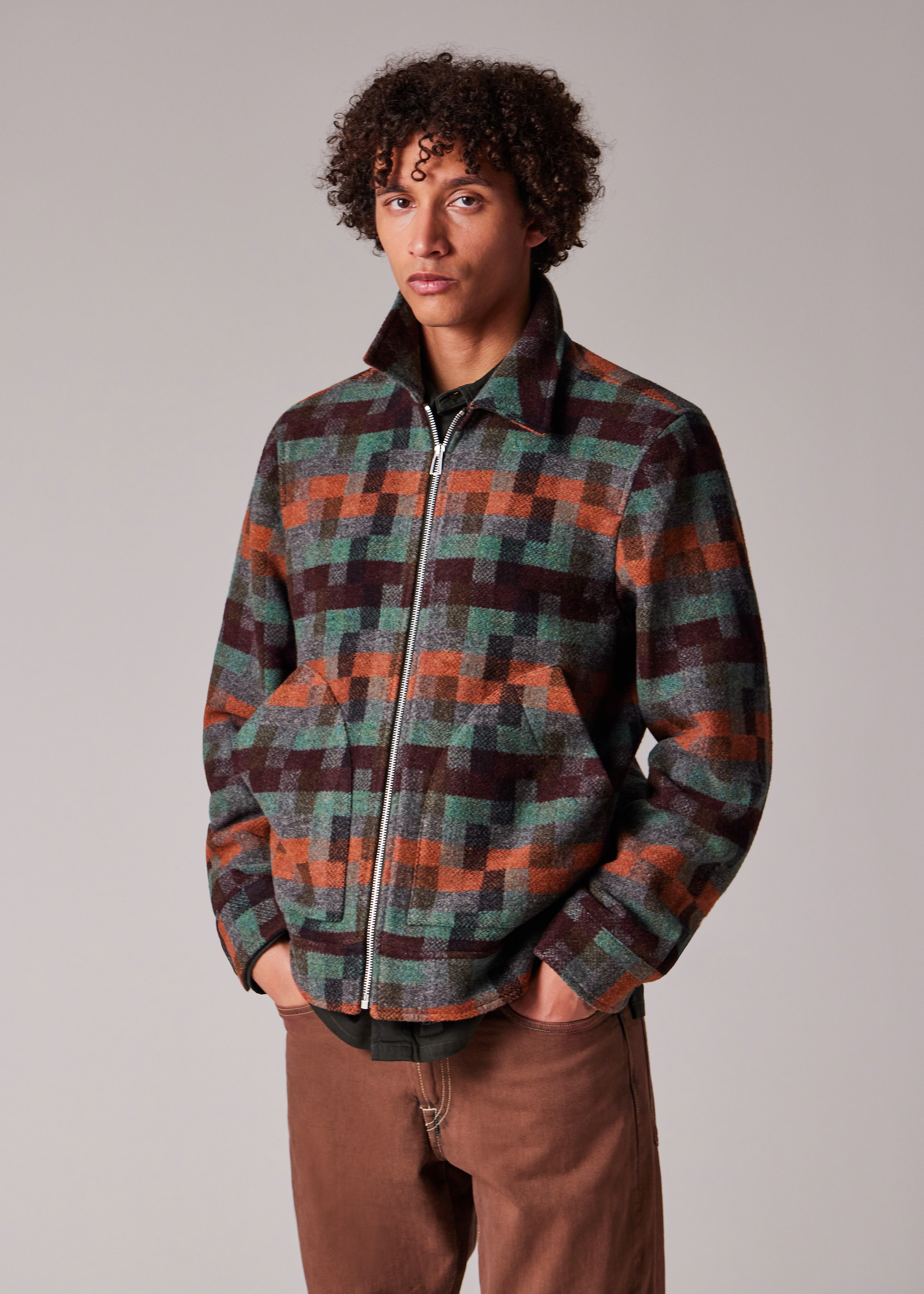 Teal Jacquard Check Wool Zip Jacket - 13