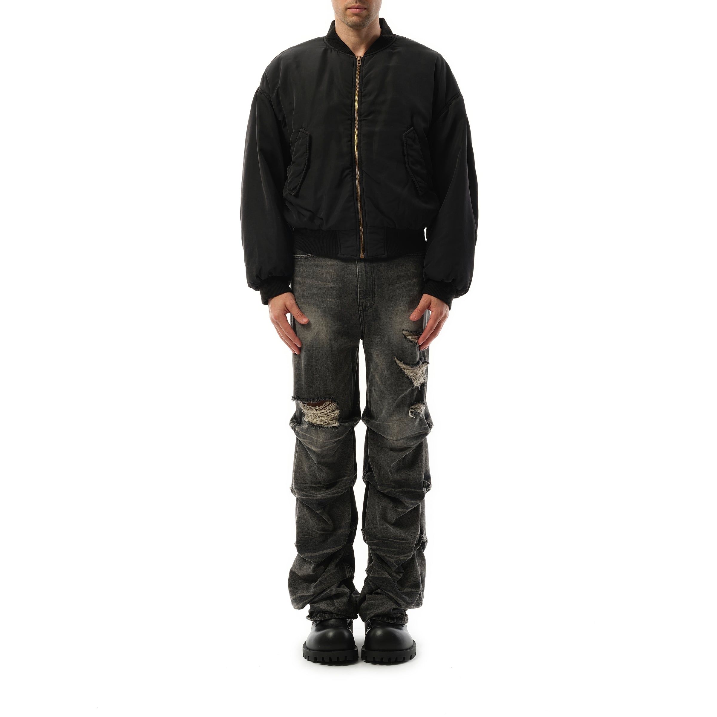 Curved Bomber Jacket in Black - 4