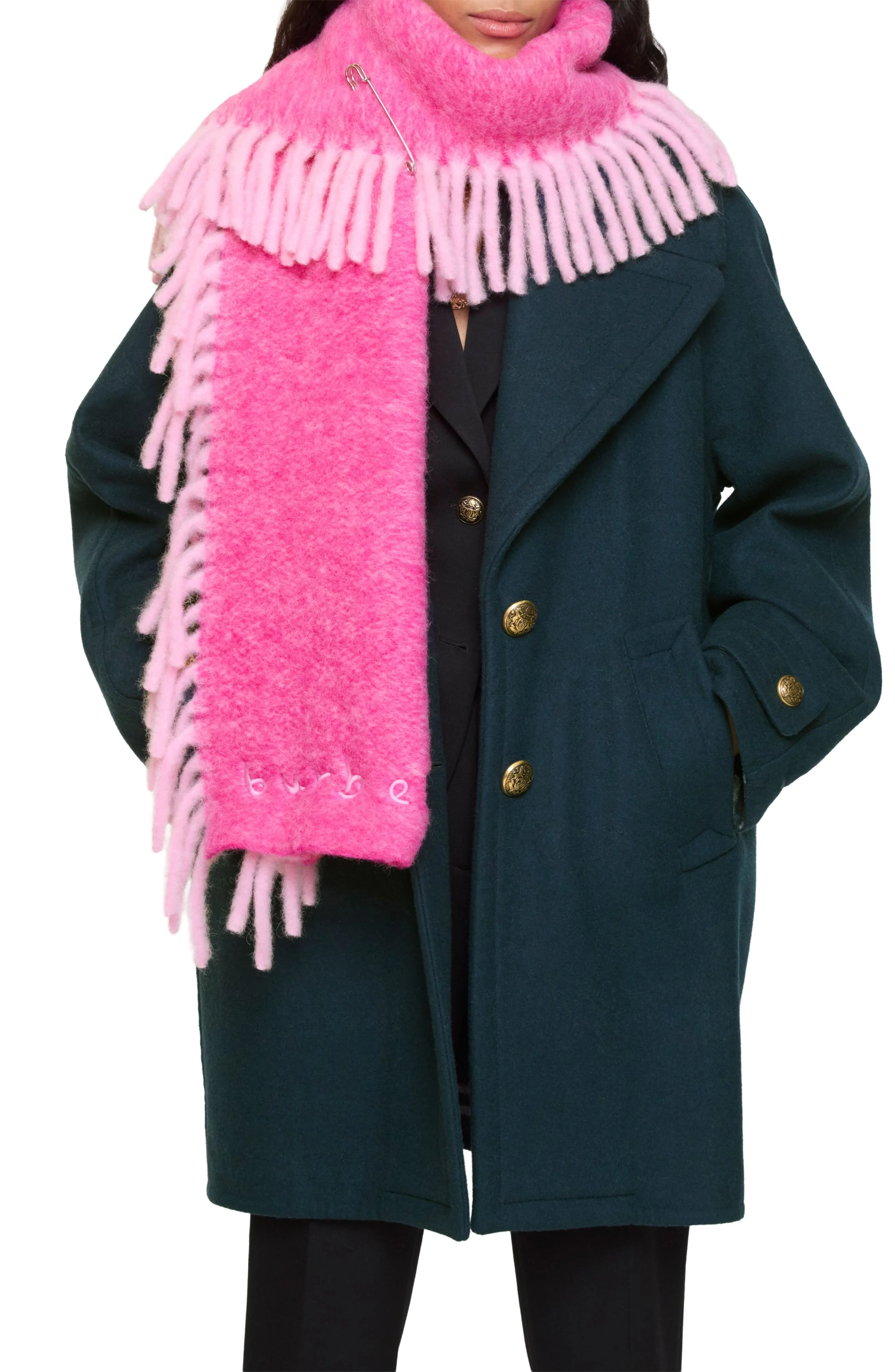 burberry Happy Alpaca Blend Fringe Scarf in Bow Pink/Jam at Nordstrom - 1