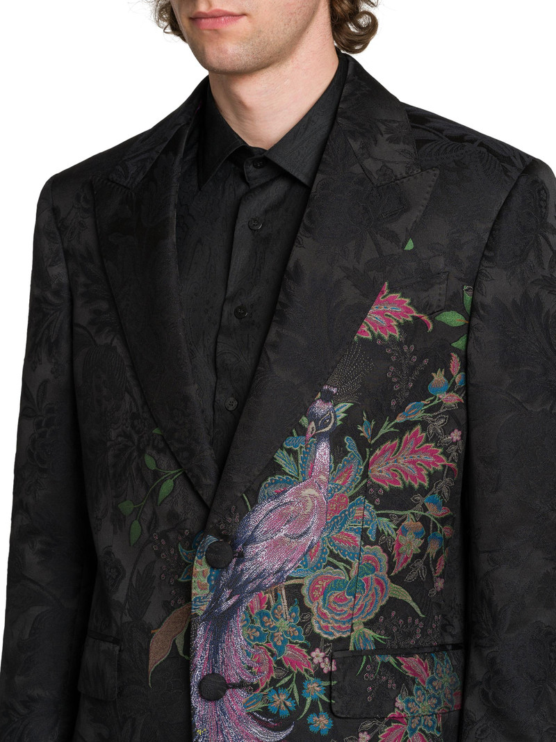Men's Peacock Wool Blend Blazer - Multicolor Black Base 6