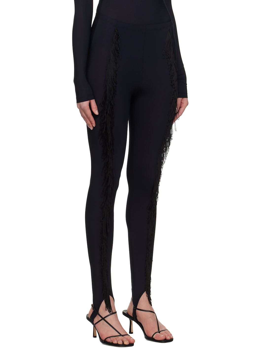 Black Fringe Stirrup Leggings - 2
