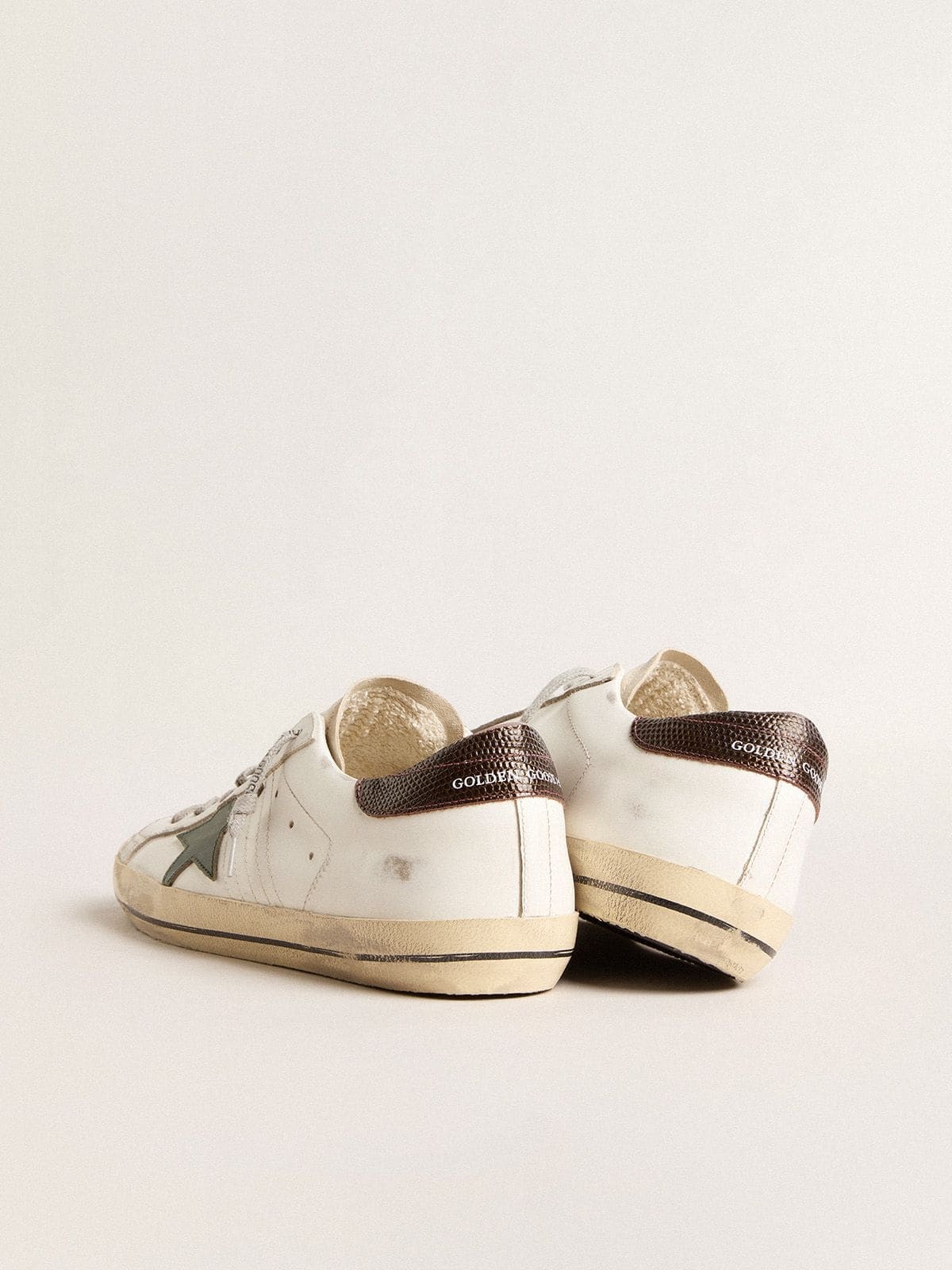 Men’s Super-Star in white leather with green star and animal-print heel tab - 4