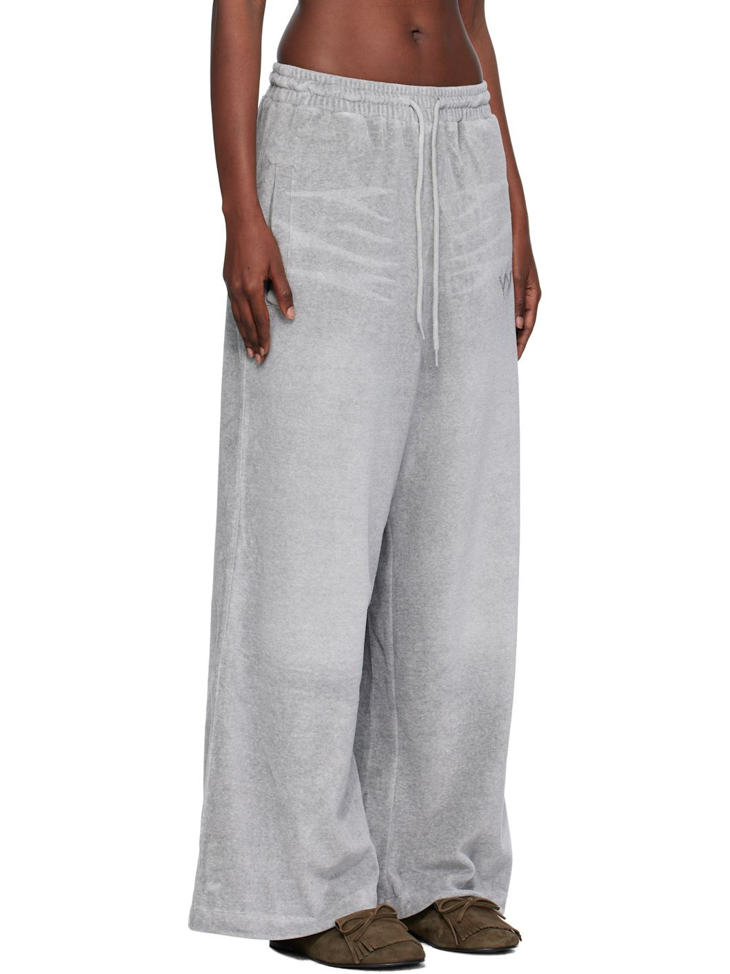 Gray Velour Wide Lounge Pants - 2