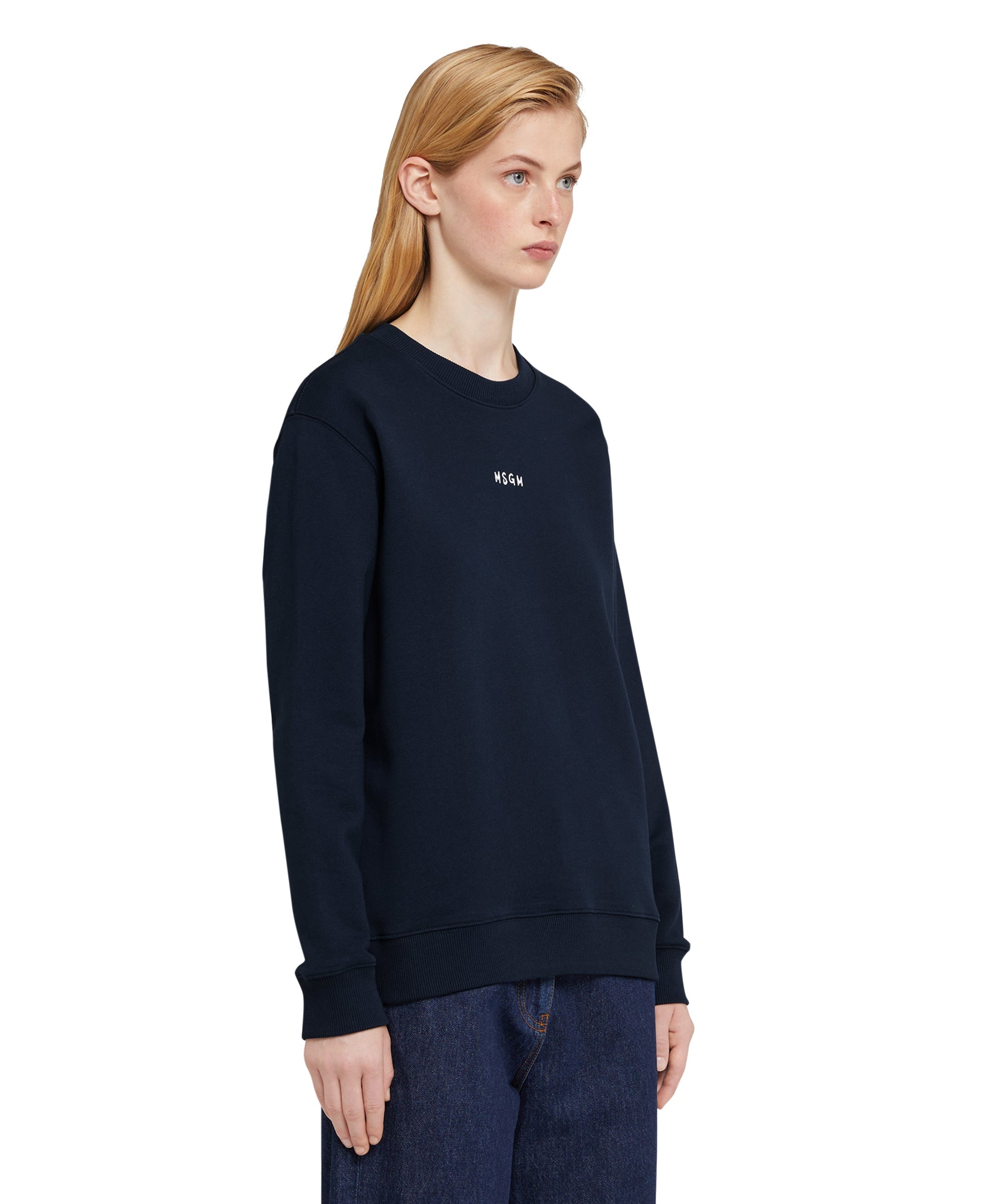 Crew neck cotton sweatshirt with micro logo - 4