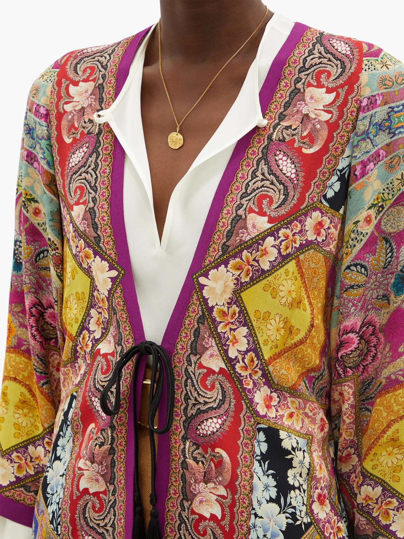 Cord-waist paisley-print georgette jacket - 3