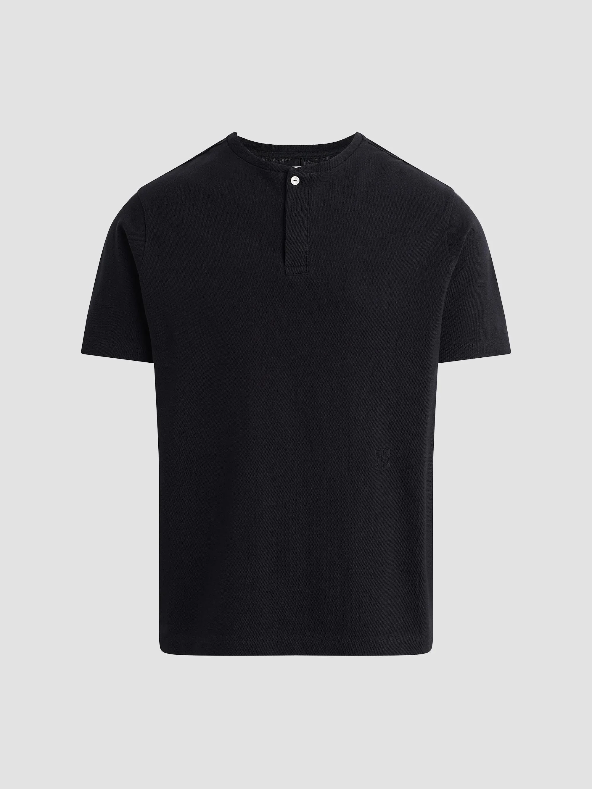 Men's Modern Pique Henley Shirt - Black - 1