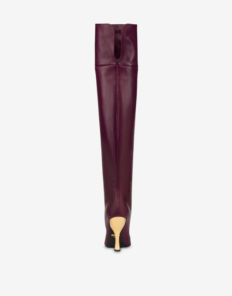 Moschino METAL LOGO NAPPA LEATHER OVER-THE-KNEE BOOTS outlook