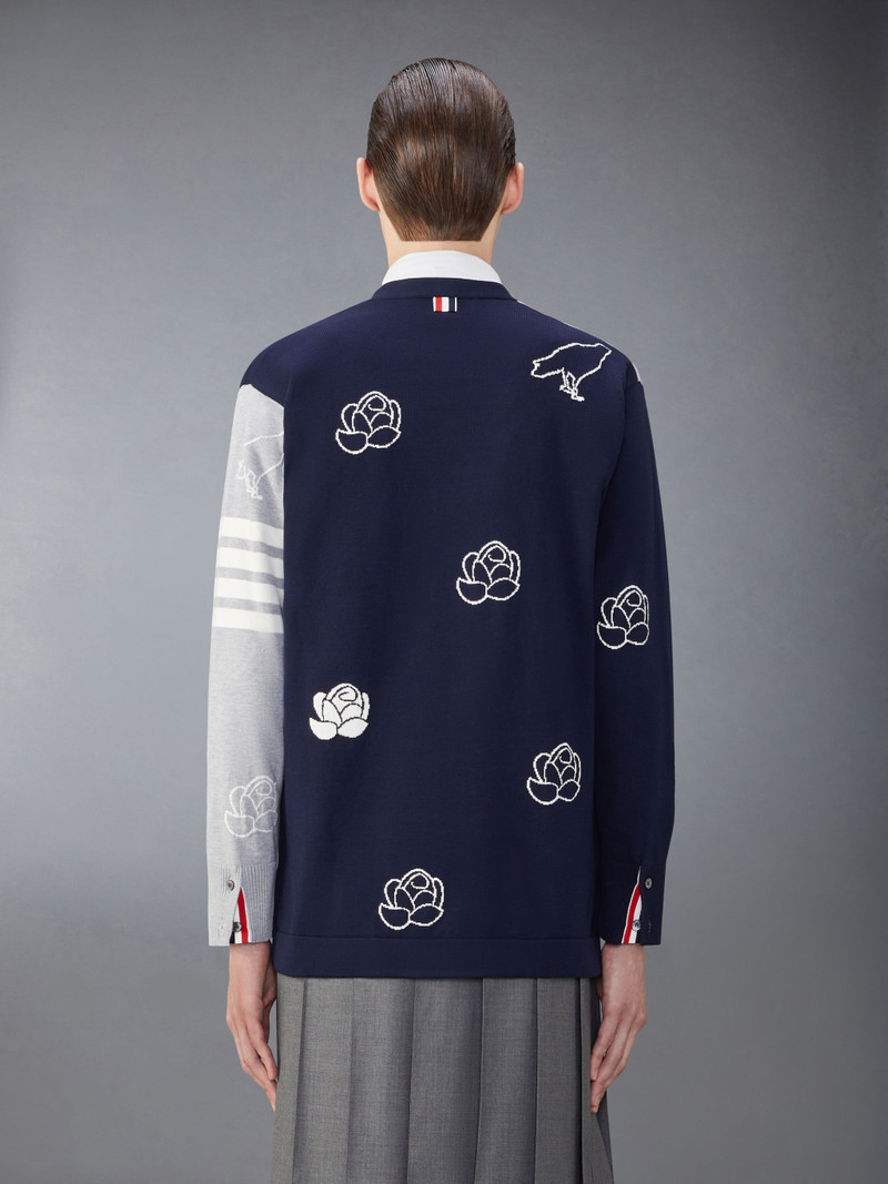 Thom Browne Funmix Cotton 4-Bar Rose and Raven Cardigan outlook