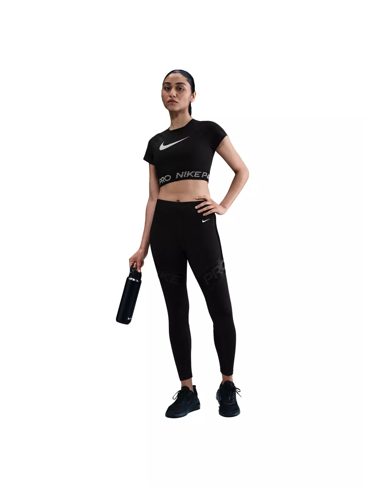 Women's Pro Dri-FIT Short-Sleeve Cropped Graphic Top -Black - 4