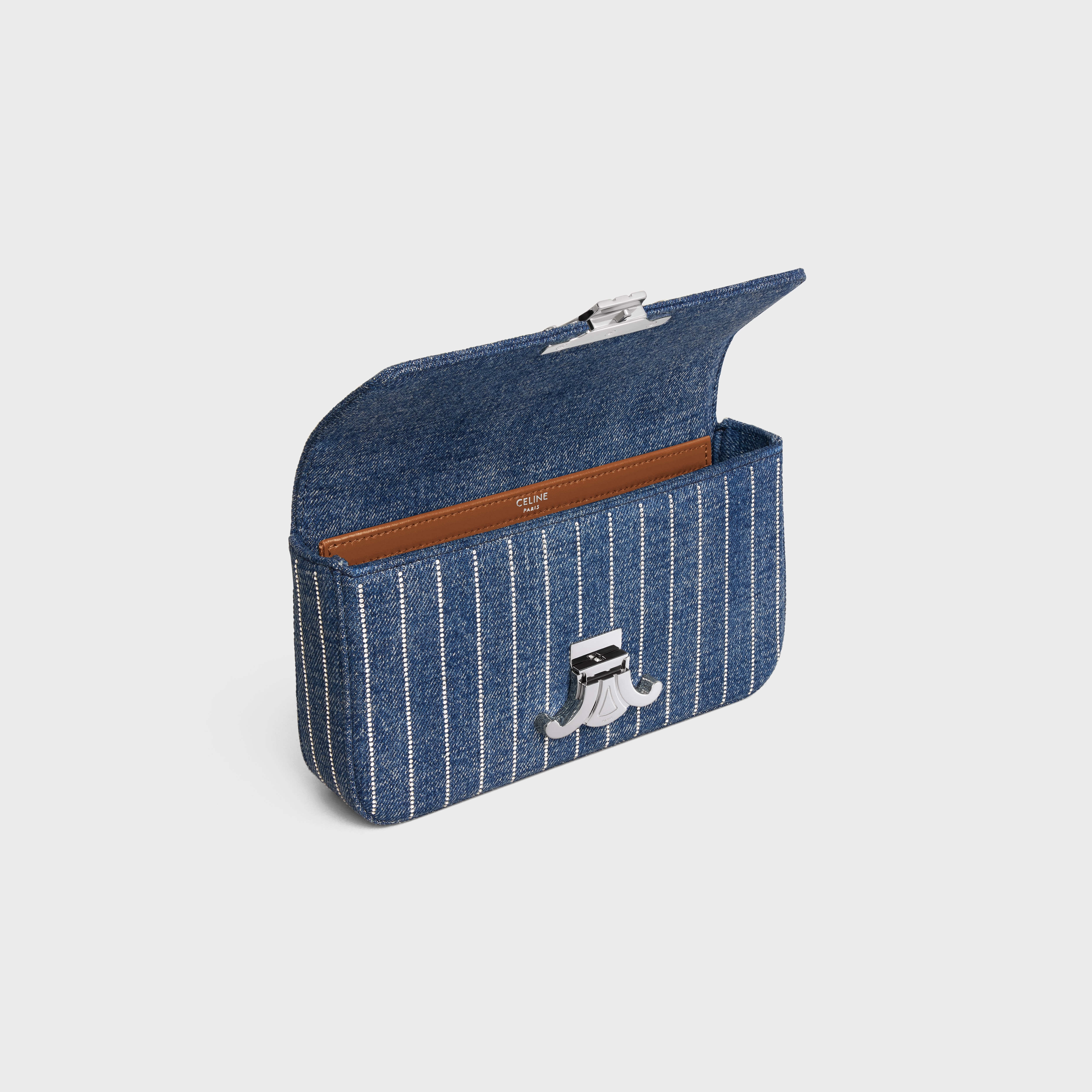 CHAIN SHOULDER BAG CLAUDE IN STRIPED DENIM WITH STRASS - 4